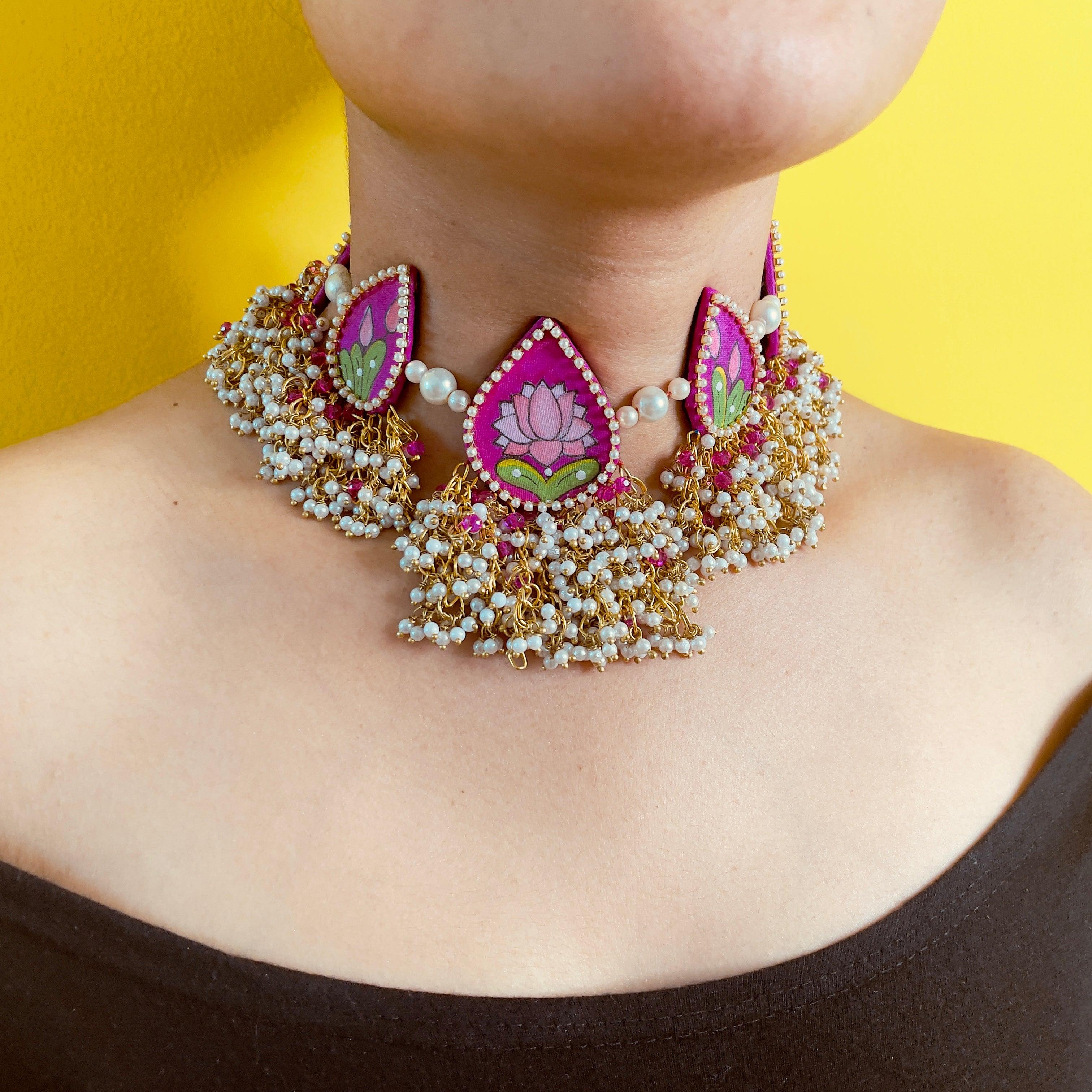 Amelia Handpainted Pink (Choker) - KHOJ.CITY