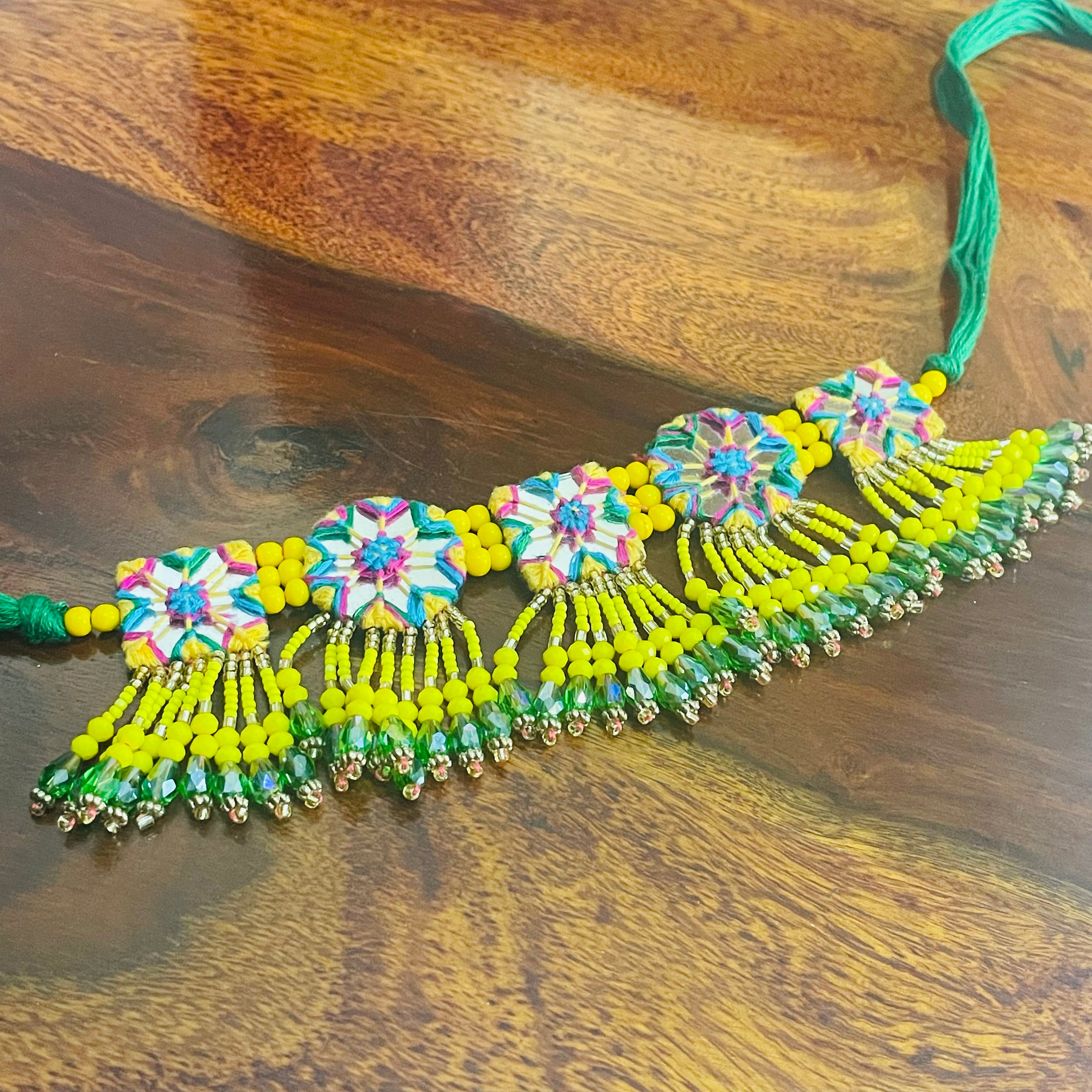 Arian Handcrafted Mirror Yellow Green (Choker) - KHOJ.CITY