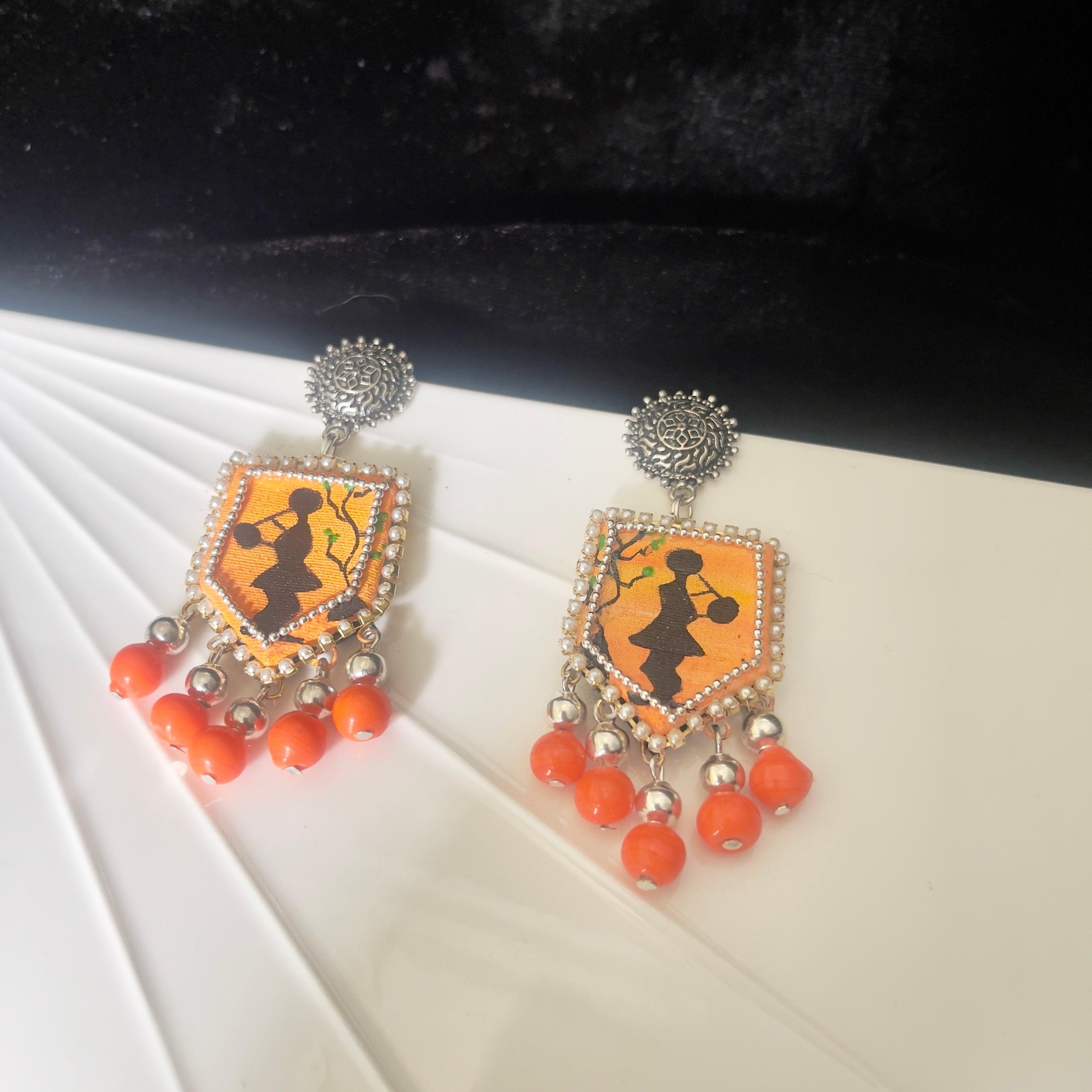 Bali Handpainted Orange (Earrings) - KHOJ.CITY