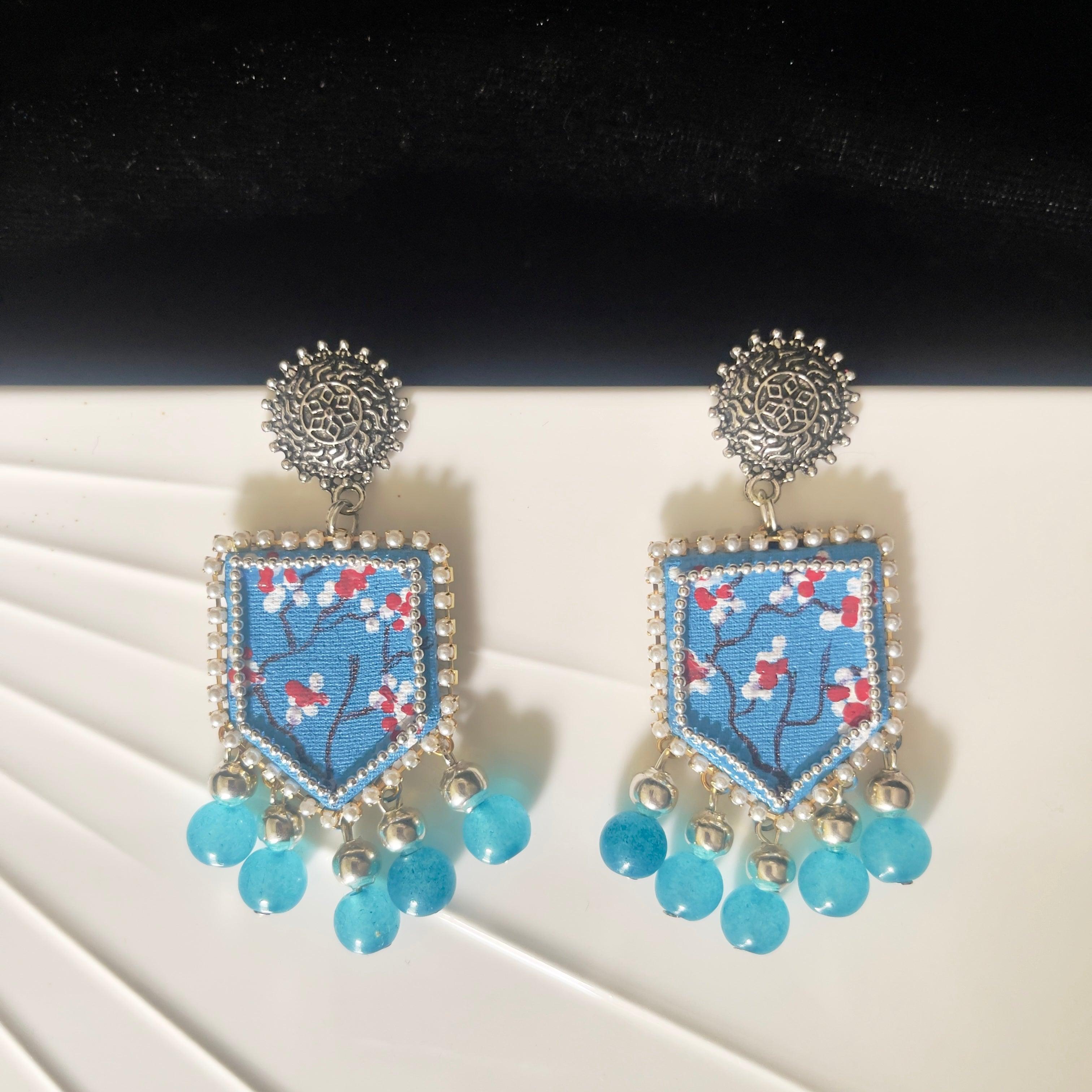 Cassia Handpainted Blue (Earrings) - KHOJ.CITY