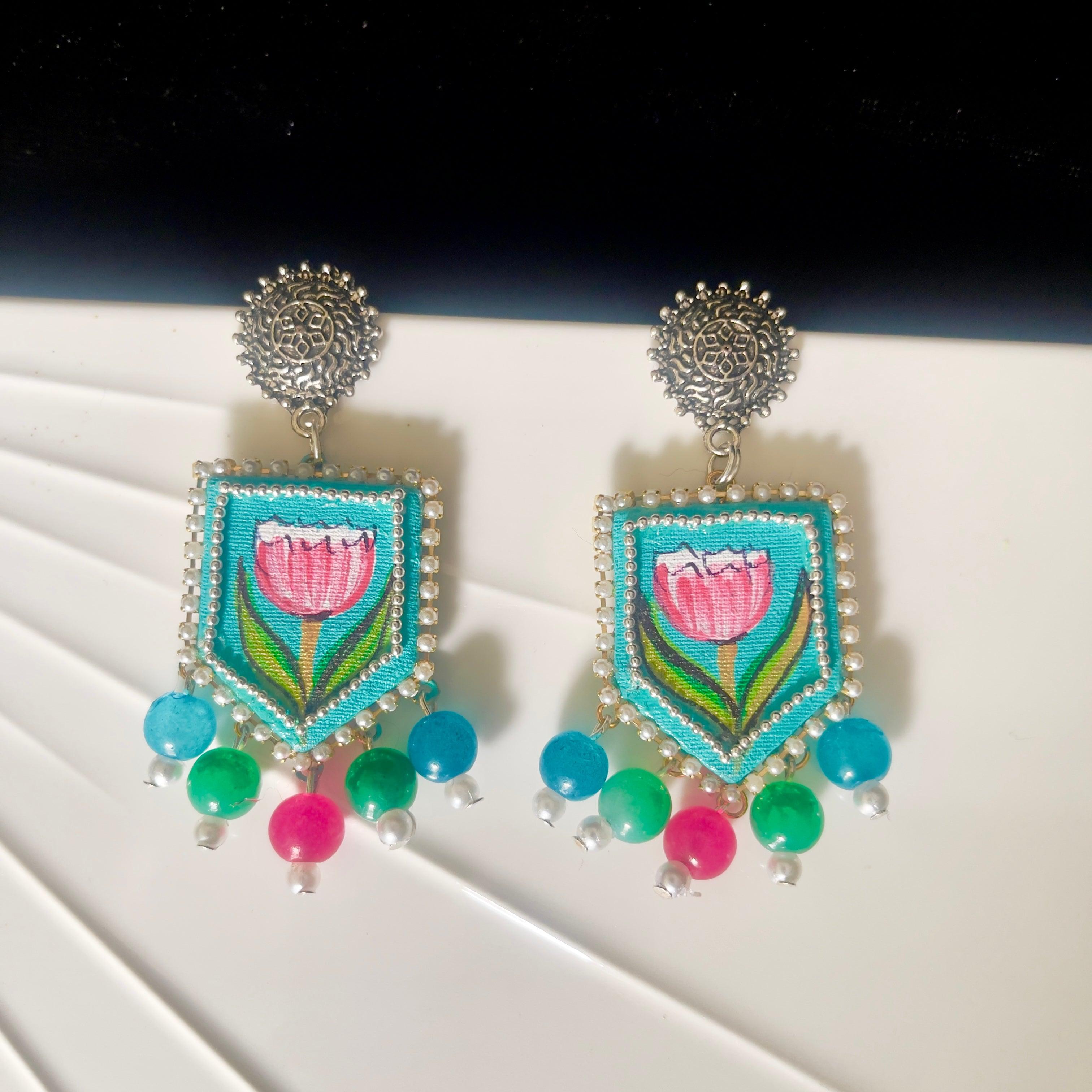 Dewy Handpainted Blue (Earrings) - KHOJ.CITY