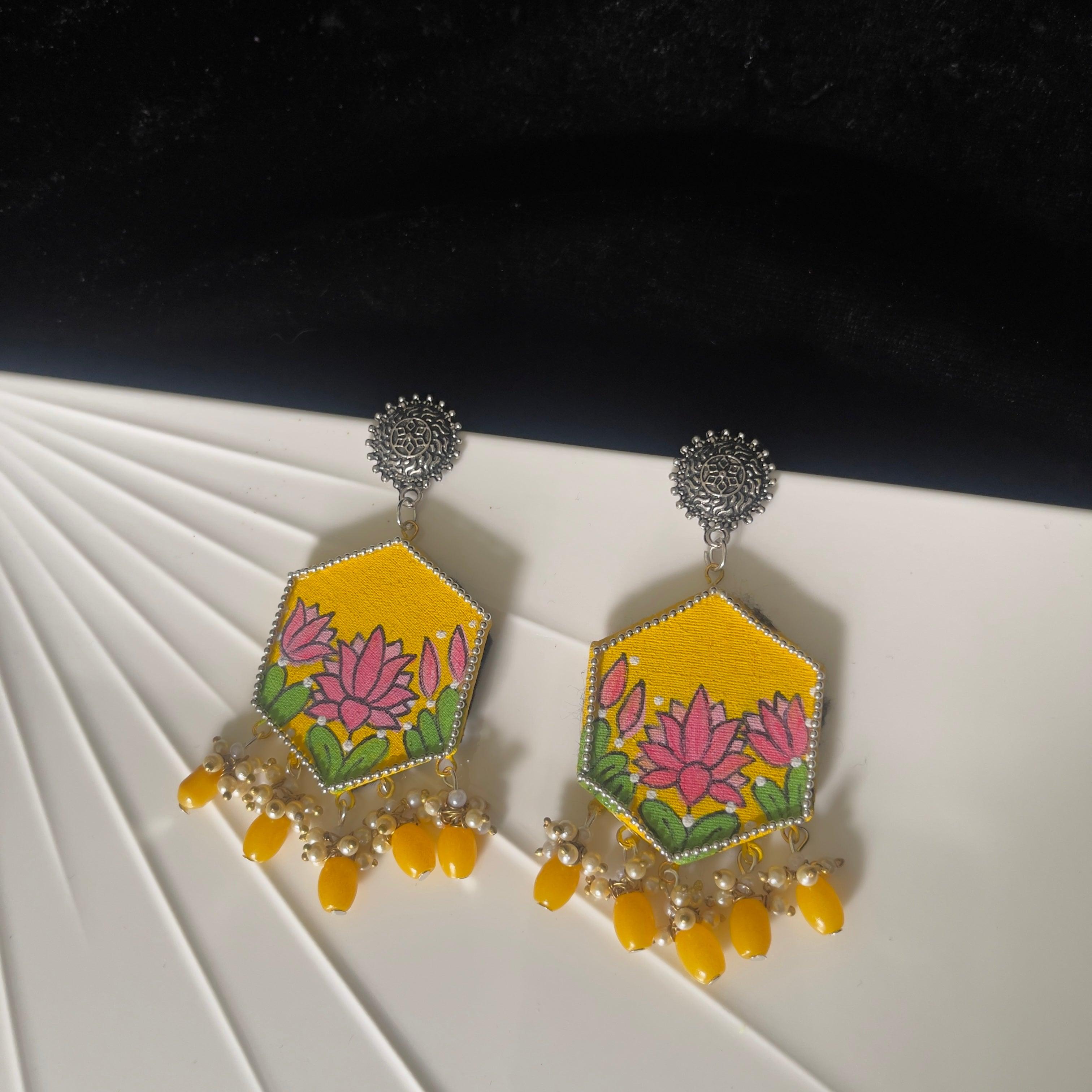 Dianthus Handpainted Yellow (Earrings) - KHOJ.CITY