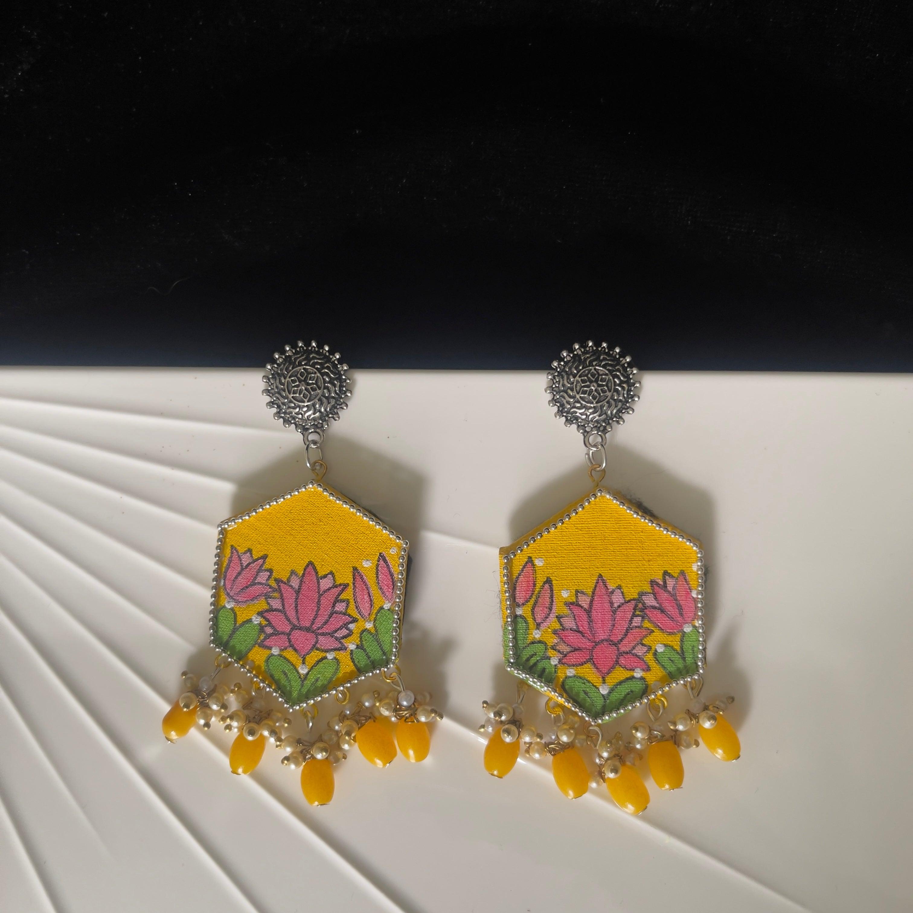 Dianthus Handpainted Yellow (Earrings) - KHOJ.CITY