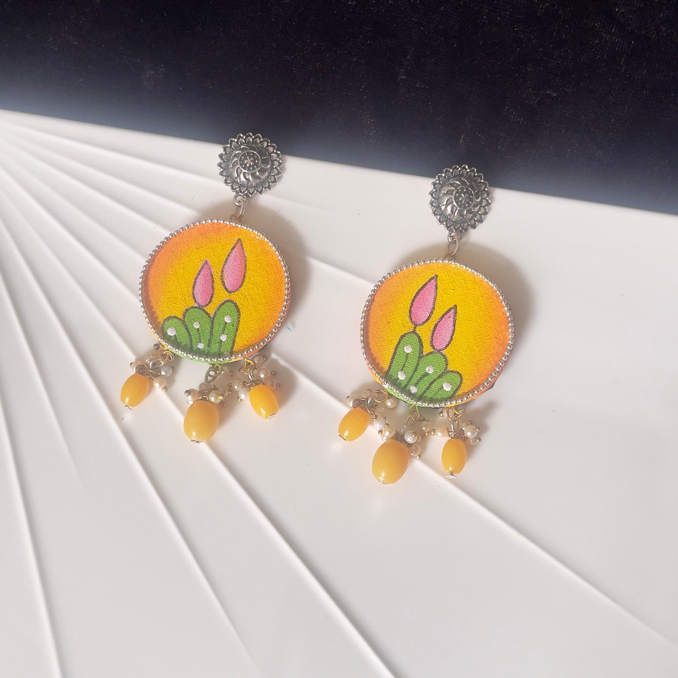 Dusk Handpainted Yellow (Earrings) - KHOJ.CITY