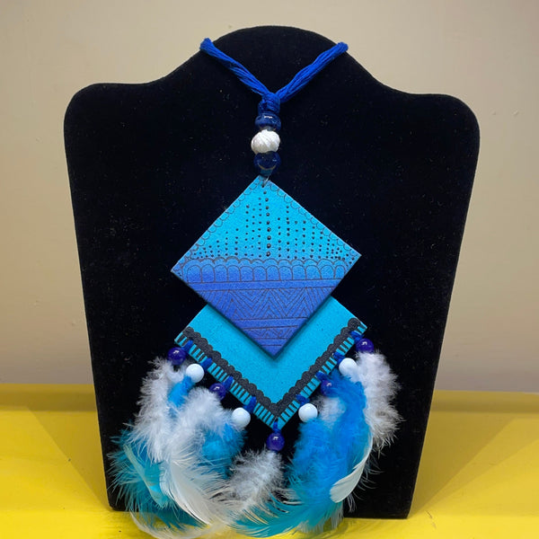 khoj city Bleu Plumage Handpainted Blue (Necklace)