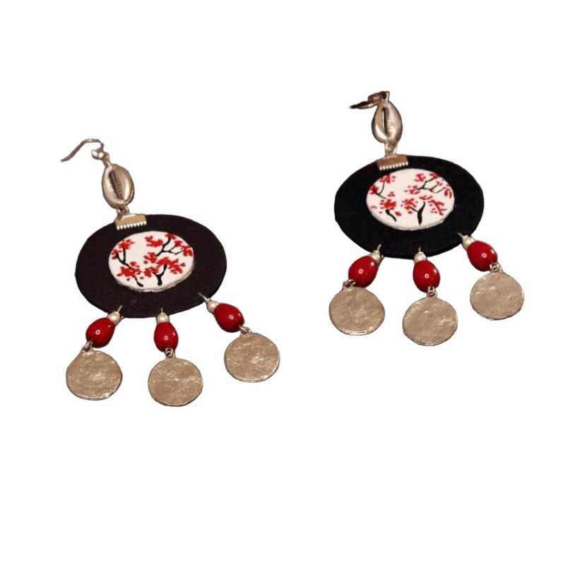 khoj city Cerise Sakura Handpainted Black (Earrings)