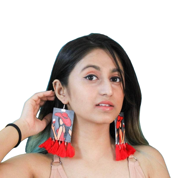 khoj city Danica Handpainted Red (Earrings)