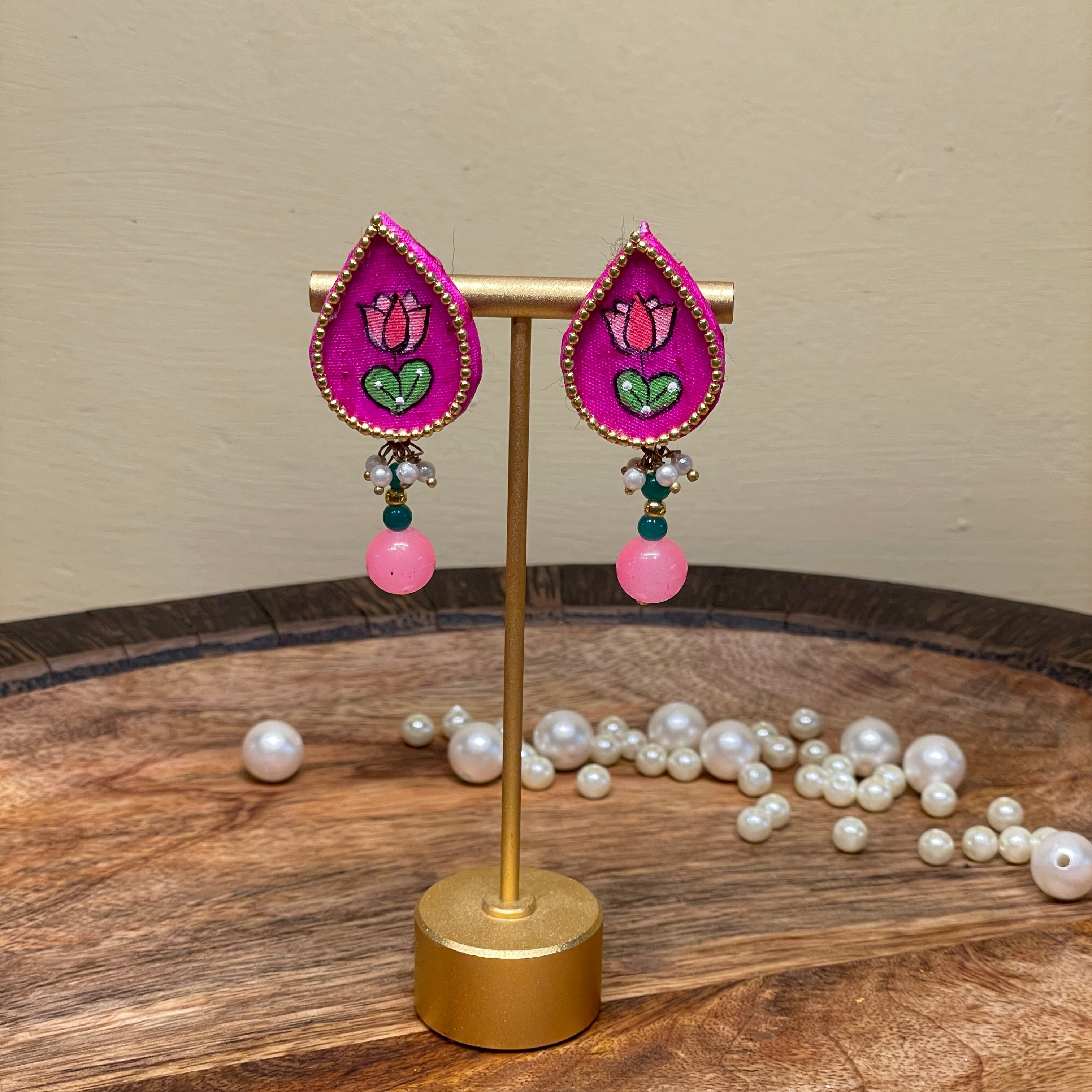 khoj city Dark Pink Mini Studs Hand-painted (Earring) - 016