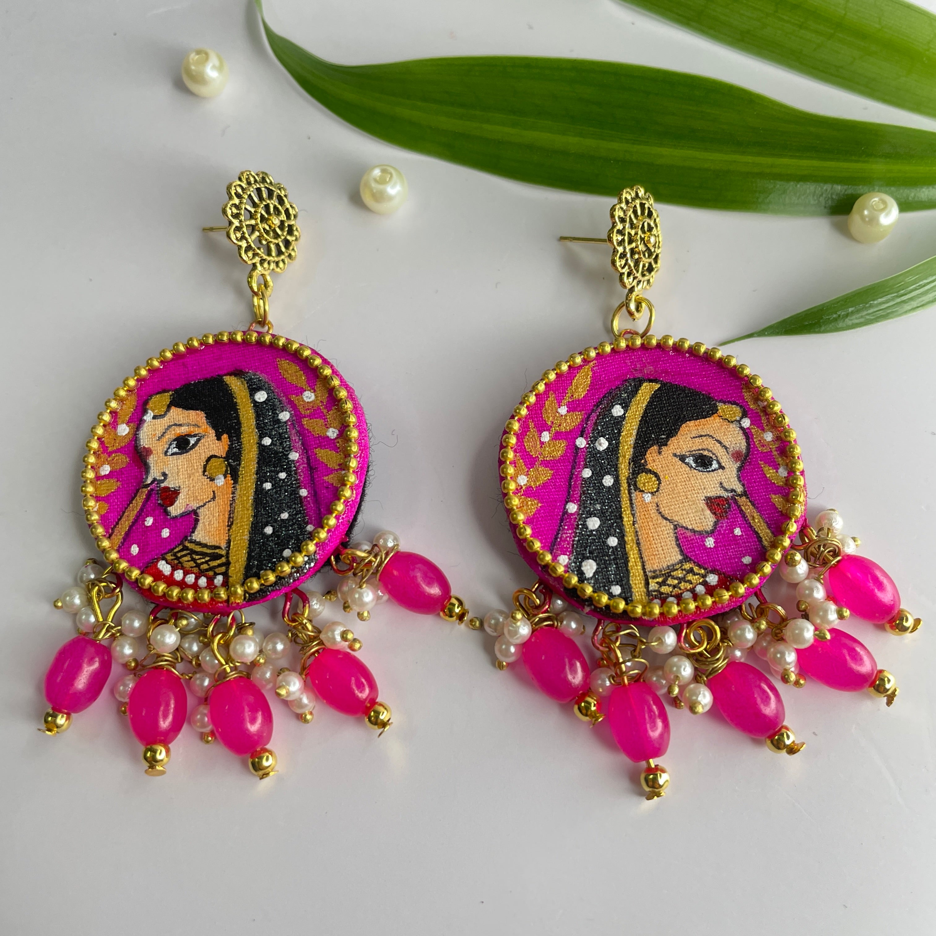 khoj city Dark Pink Nayana Handpainted (Earrings)