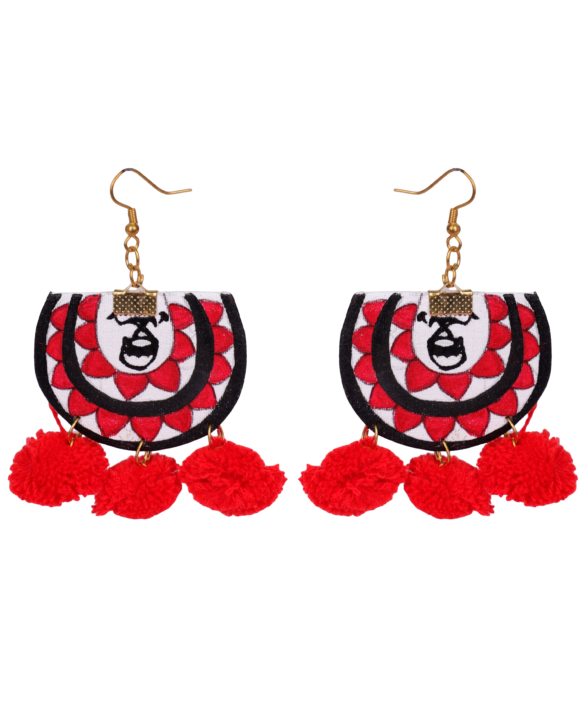 khoj city Dhaaki Red Classic Hand Painted Drop (Earrings) HP-ER-049