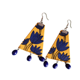 khoj city Diamond Floral Handpainted Yellow And Blue (Earrings)