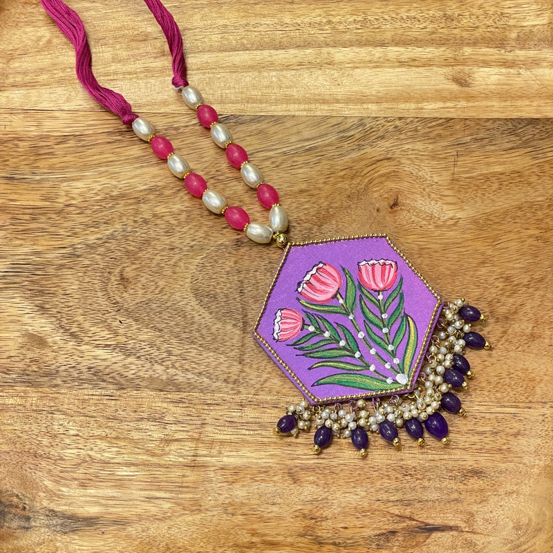 khoj city Dianthus Handpainted  (Necklace)