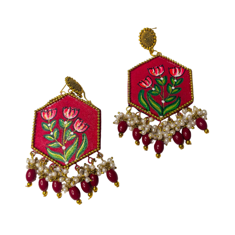 khoj city Dianthus Handpainted Red (Earrings)