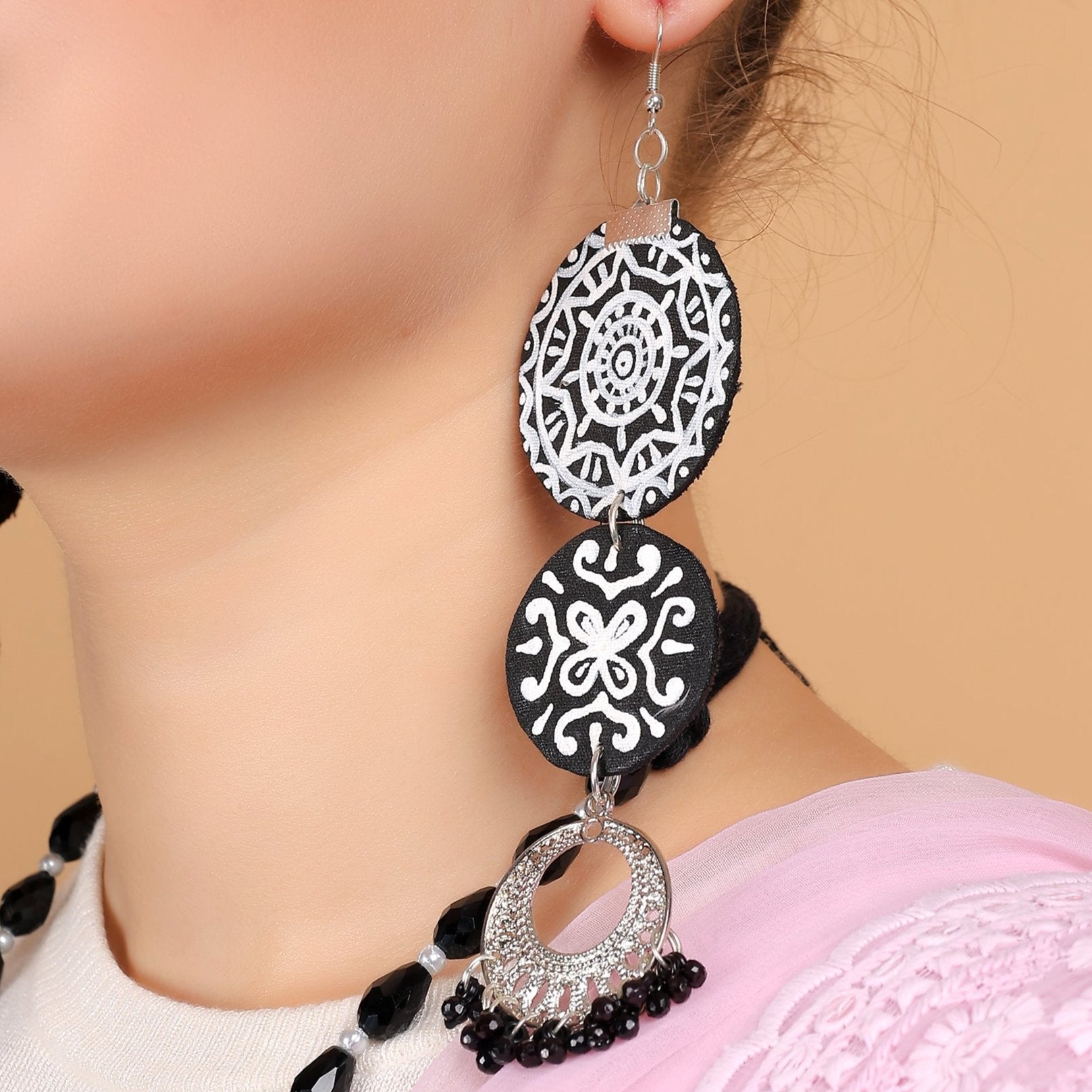 khoj city Dijul Black Hand Painted Drop (Earrings) HP-ER-054