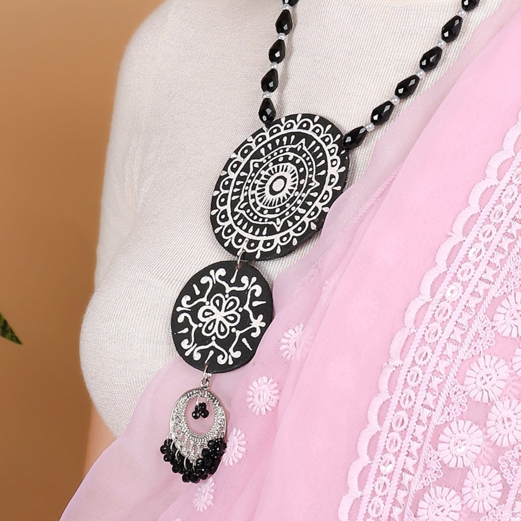 khoj city Dijul Black Hand Painted Drop (Necklace) HP-NP