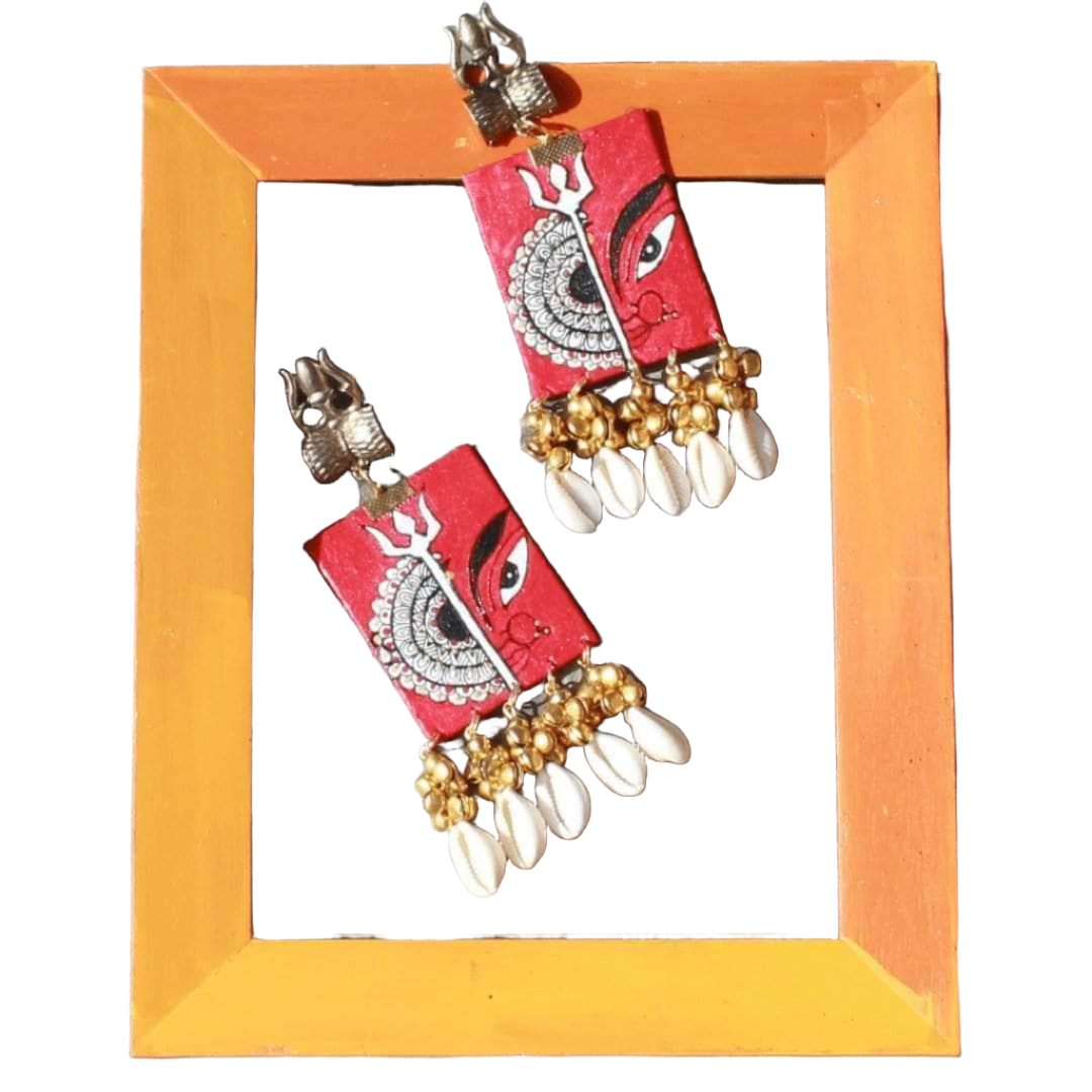 khoj city Durga Mandala Handpainted Red (Earrings)