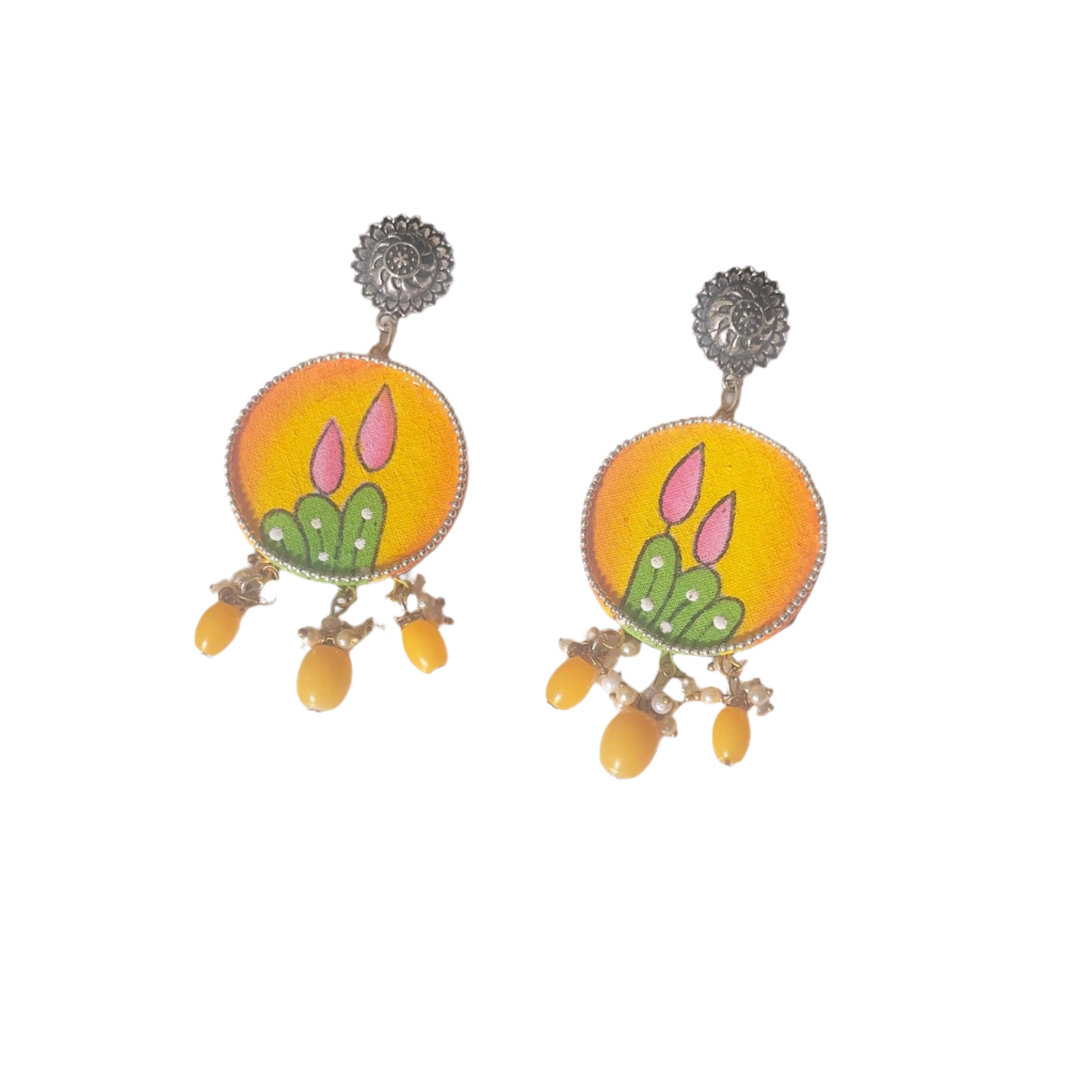 khoj city Dusk Handpainted Yellow (Earrings)