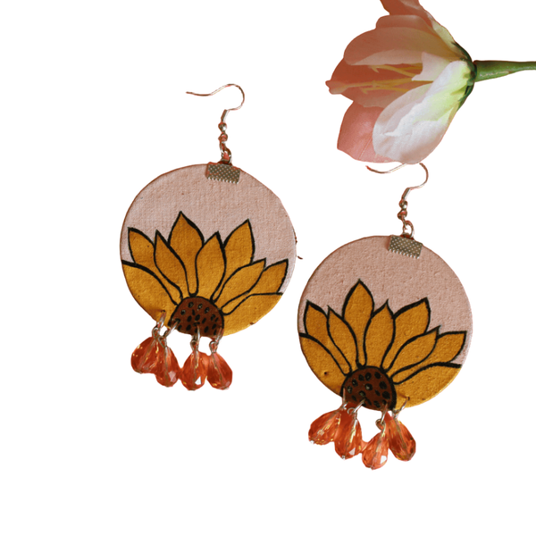 khoj city Floral Handpainted Orange (Earrings)