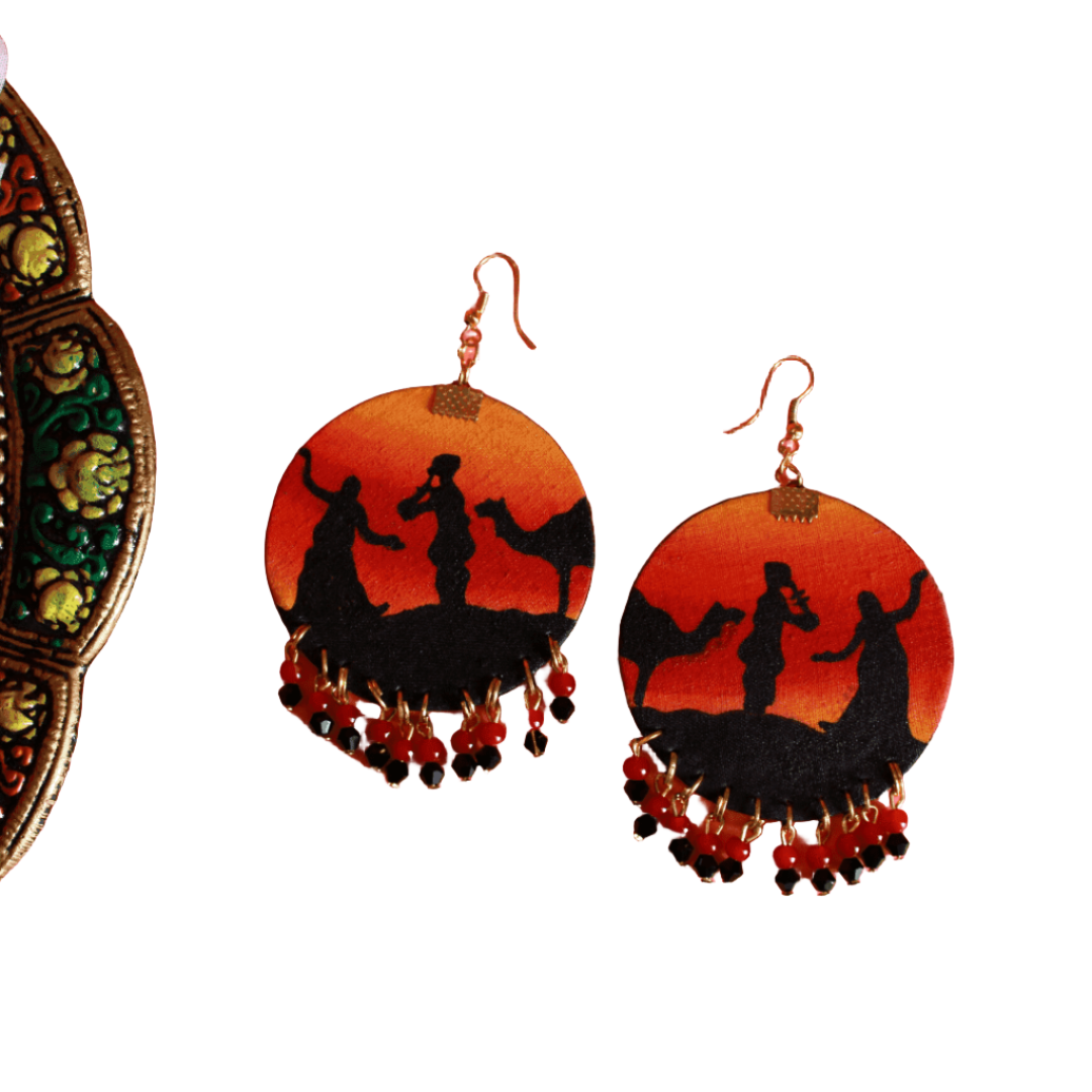 khoj city Folklore Handpainted Orange (Earrings)