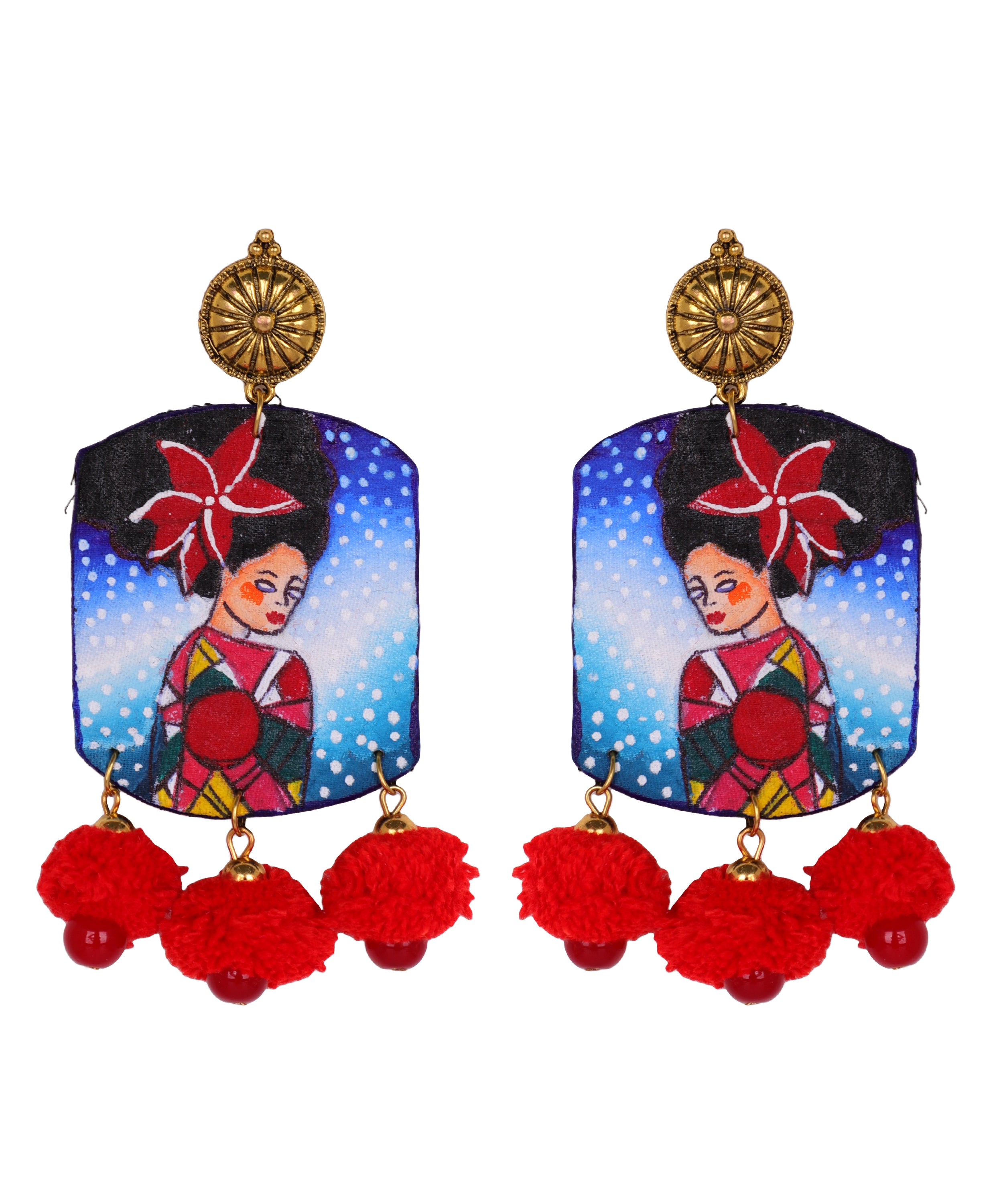 khoj city Galaxy Urban Naari Bohemian Multi Color Hand Painted Drop (Earrings) HP-ER-193