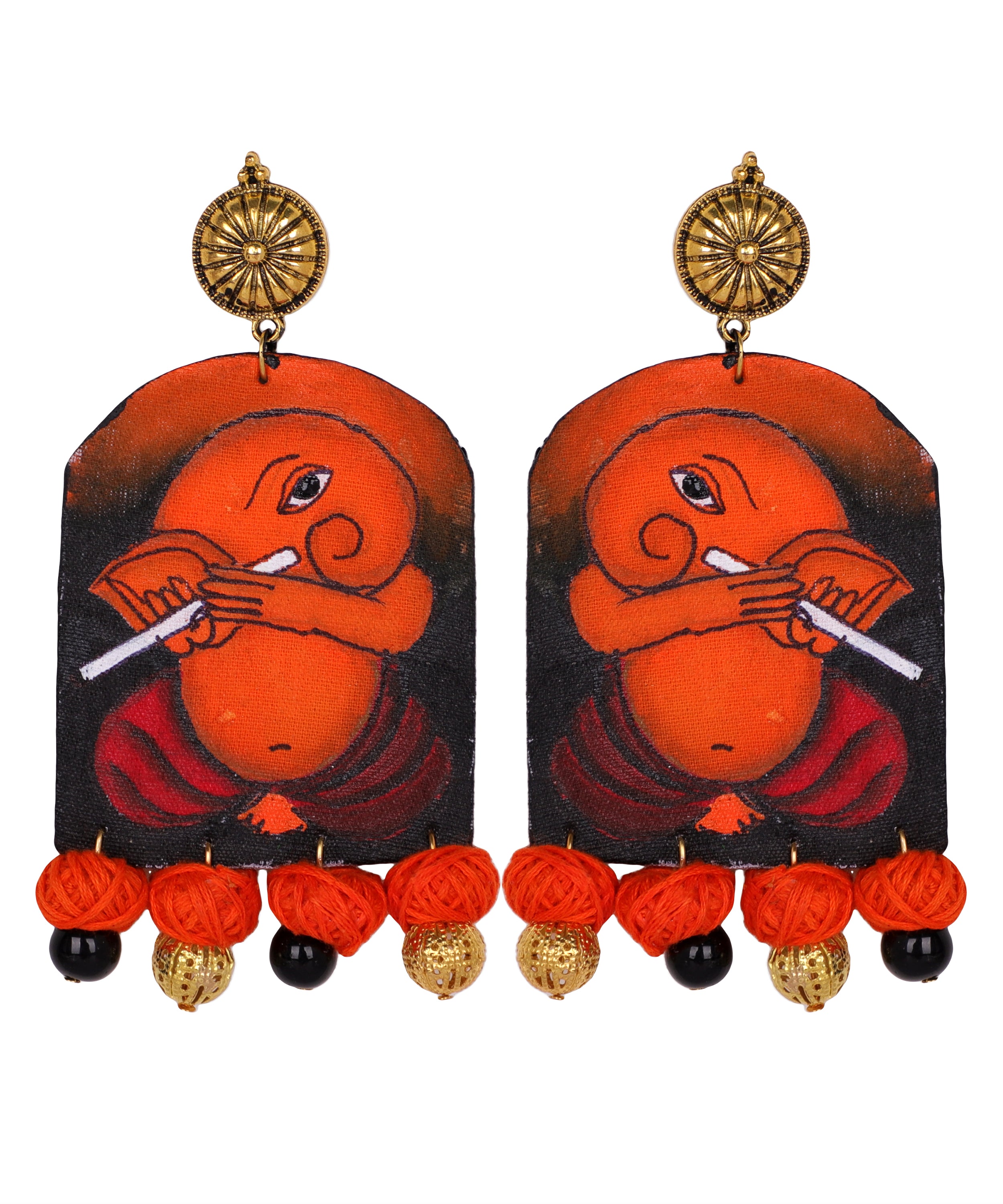 khoj city Ganapati Mumbai cha Ganesha Traditional Multi Color Hand Painted Drop (Earrings) HP-ER-139