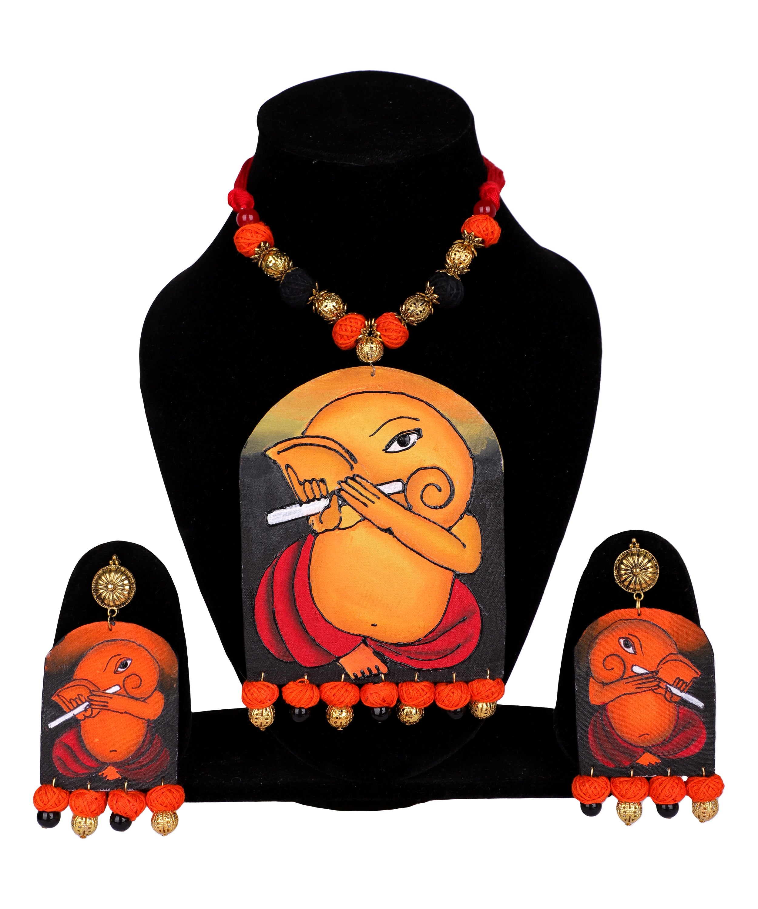 khoj city Ganapati Mumbai cha Ganesha Traditional Multi Color Hand Painted (Necklace Set) HP-NP-