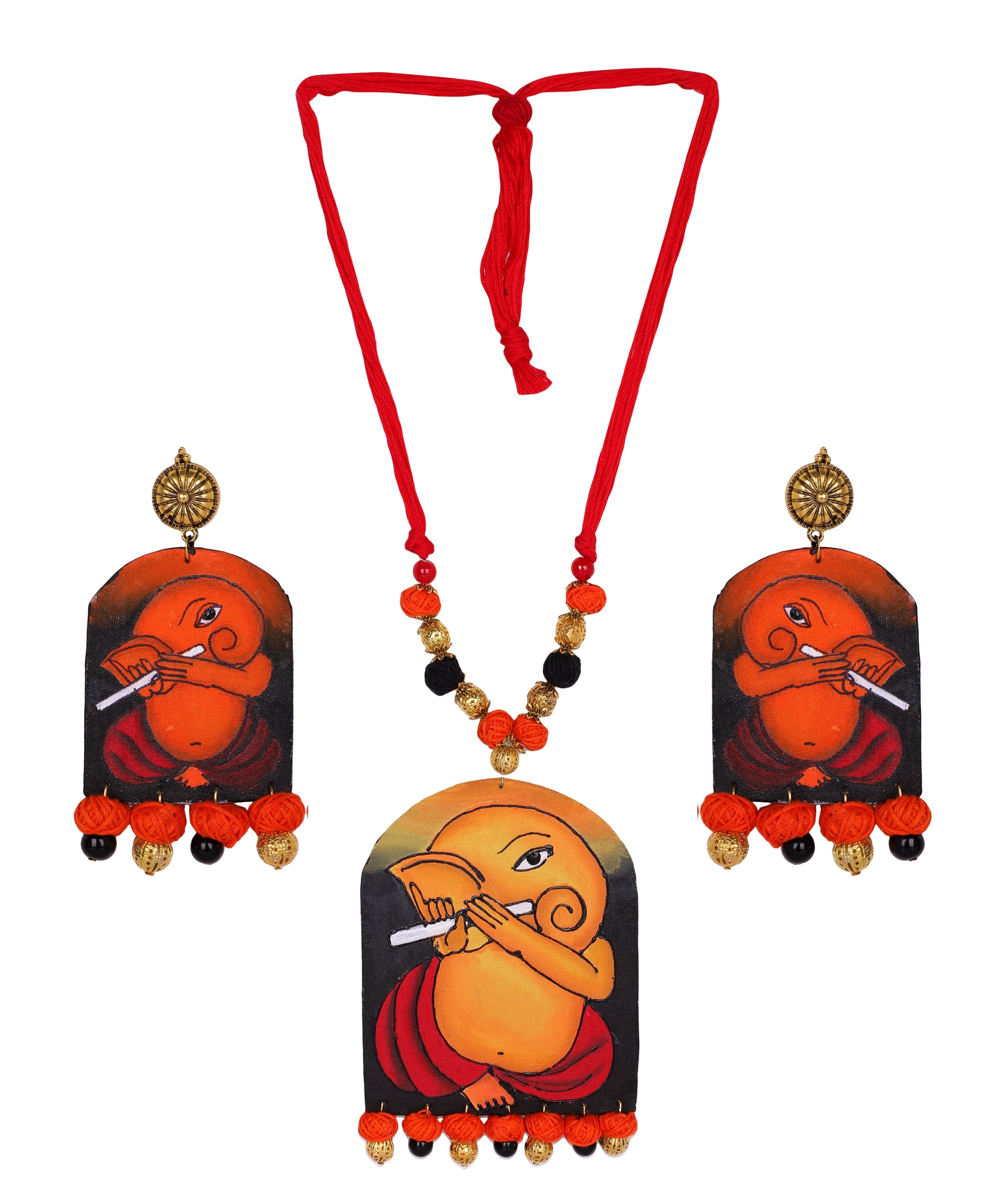 khoj city Ganapati Mumbai cha Ganesha Traditional Multi Color Hand Painted (Necklace Set) HP-NP-