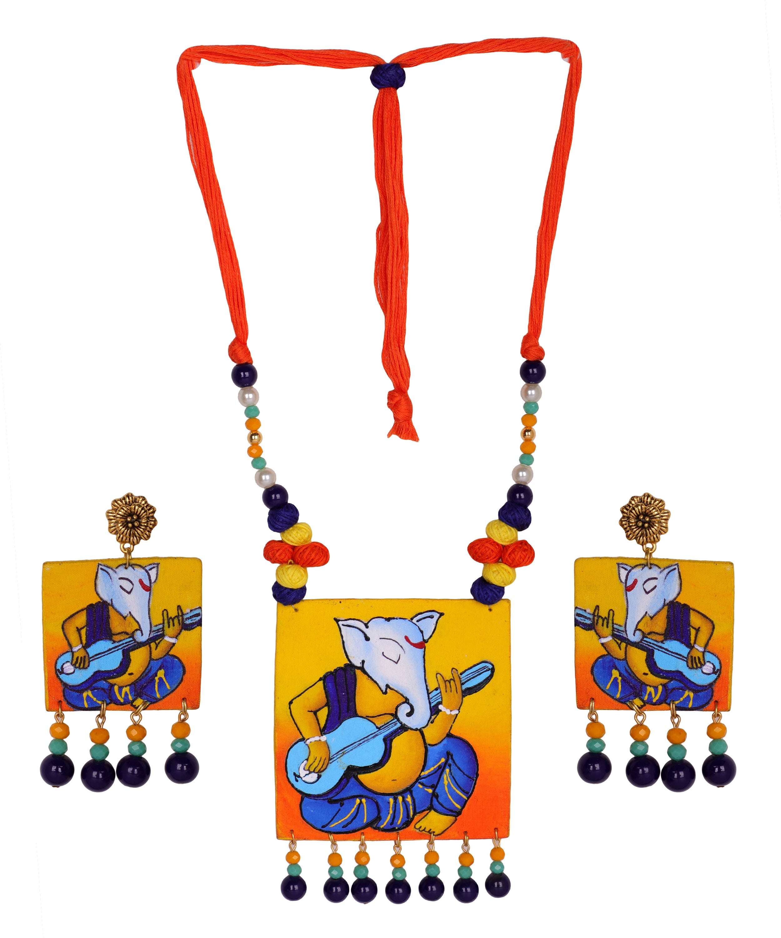 khoj city Geet Mumbai cha Ganesha Traditional Multi Color Hand Painted (Necklace Set) HP-NP-