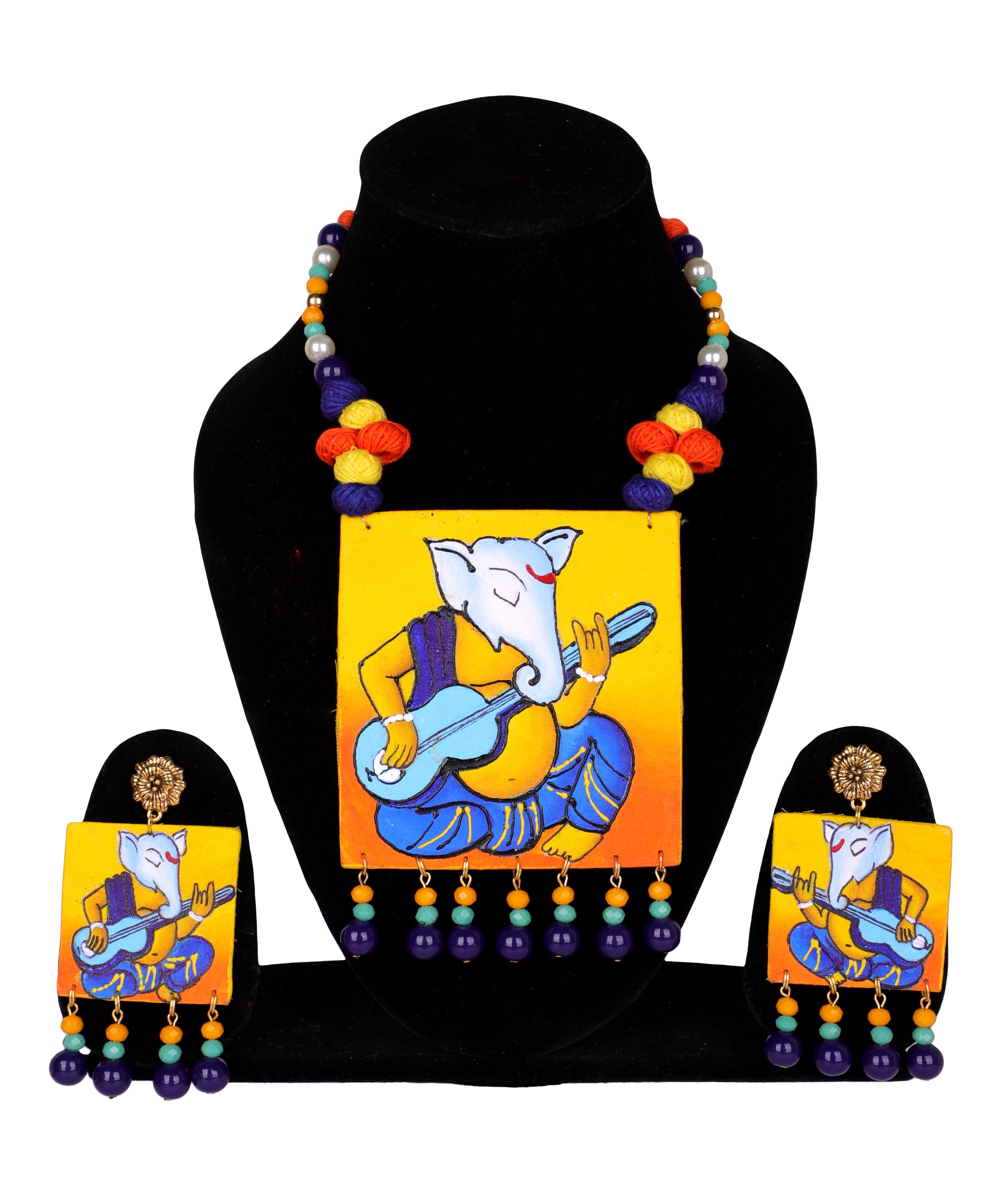 khoj city Geet Mumbai cha Ganesha Traditional Multi Color Hand Painted (Necklace Set) HP-NP-