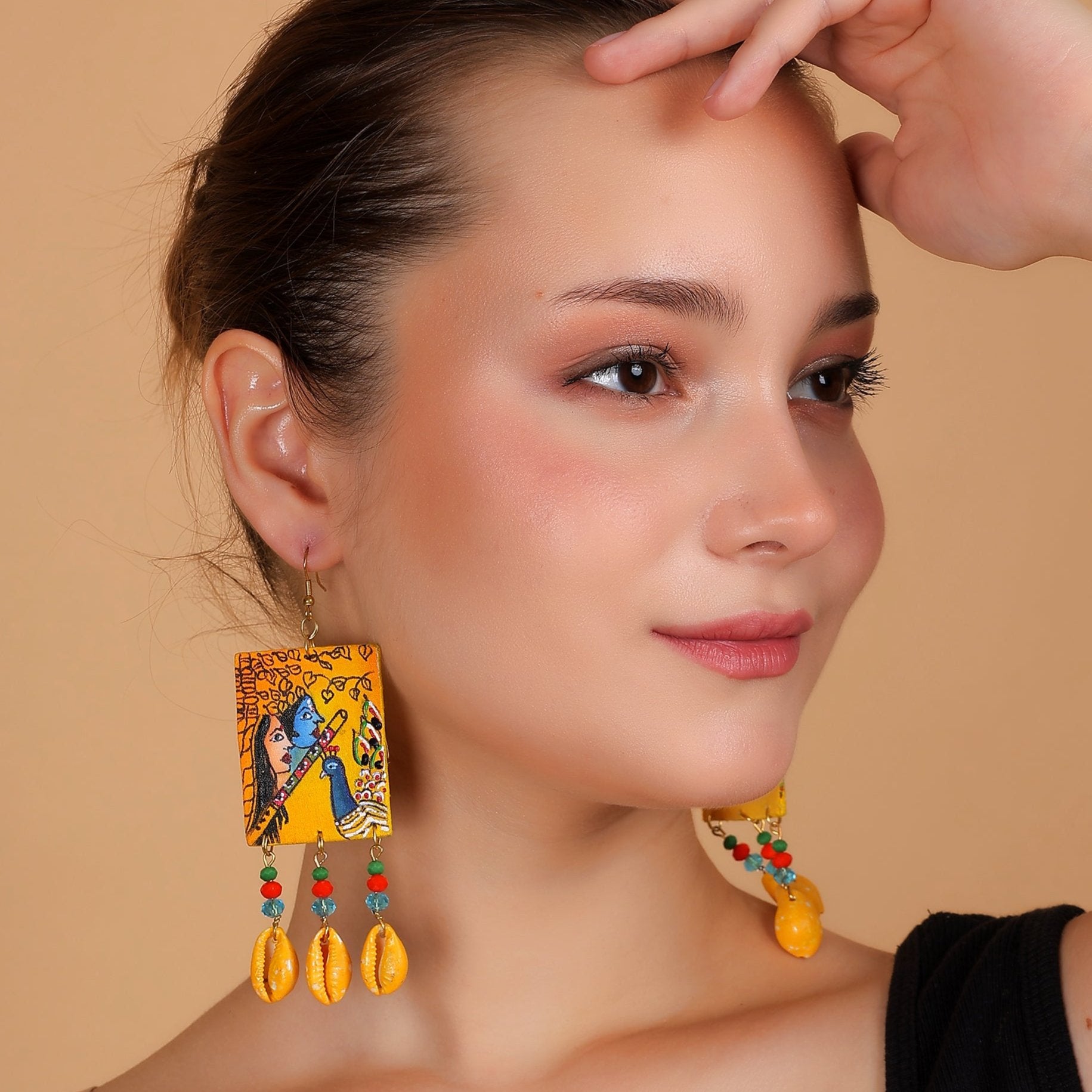 khoj city Mayuresh Brij ke Kanha Traditional Multi Color Hand Painted Drop (Earrings) HP-ER-029