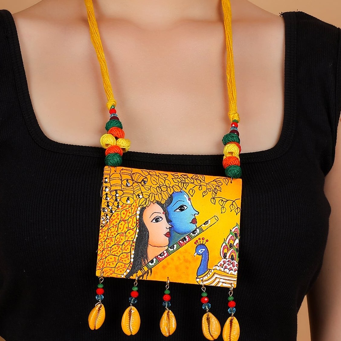 khoj city Mayuresh Brij ke Kanha Traditional Multi Color Hand Painted (Necklace set)