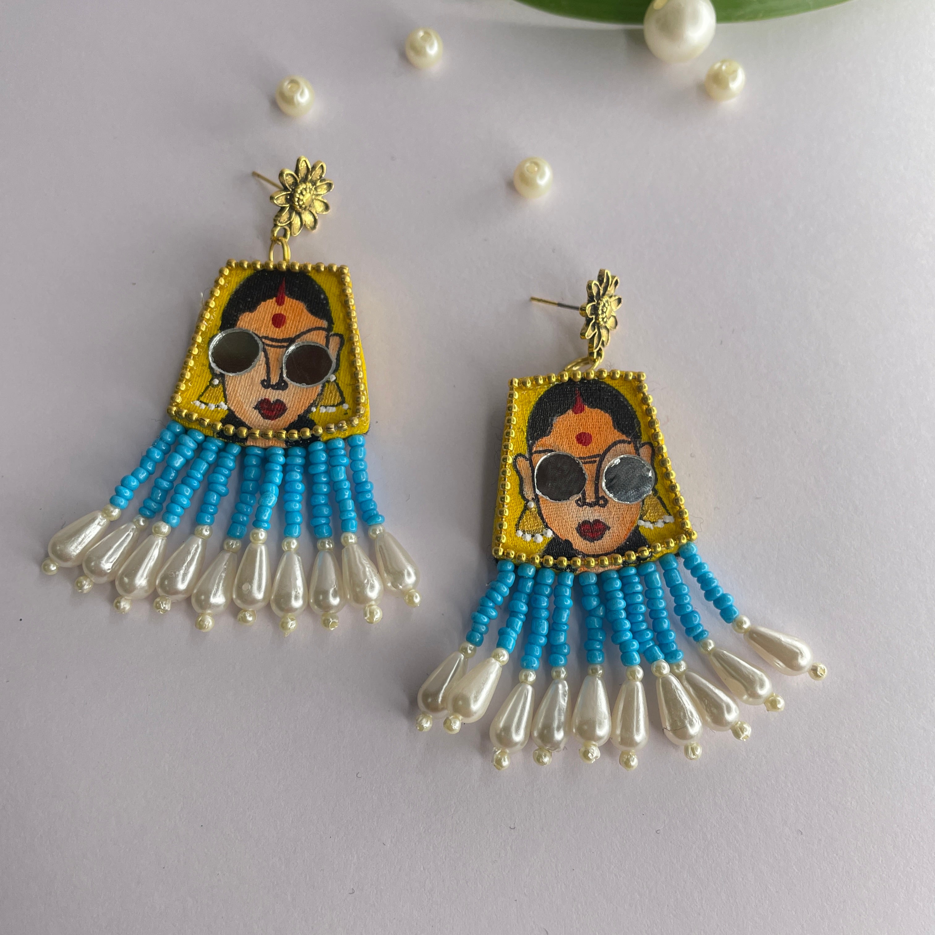 khoj city Mini / Chrome Yellow Darpan Handpainted (Earrings)