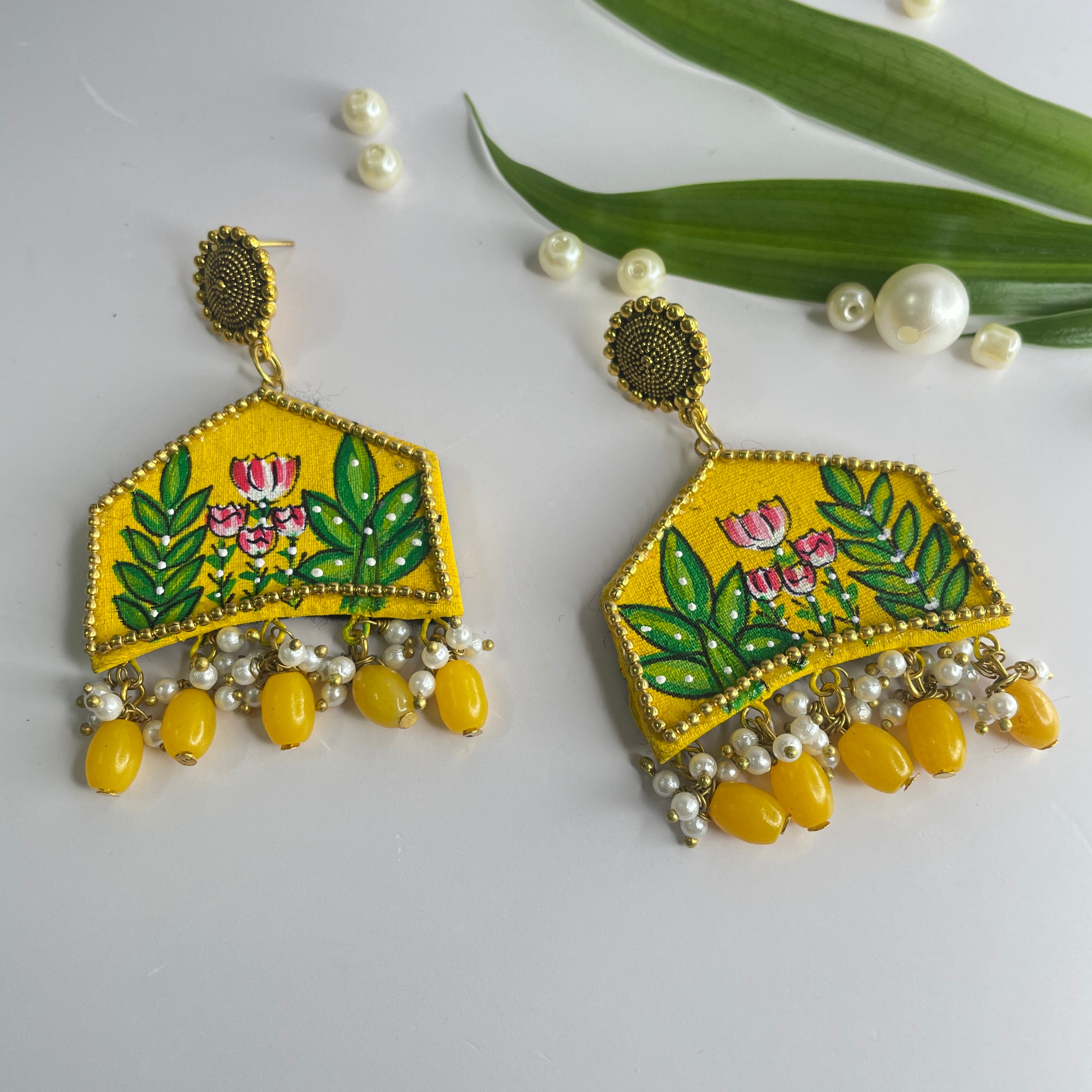 khoj city Mini / Chrome Yellow Tulipa Handpainted Earrings)