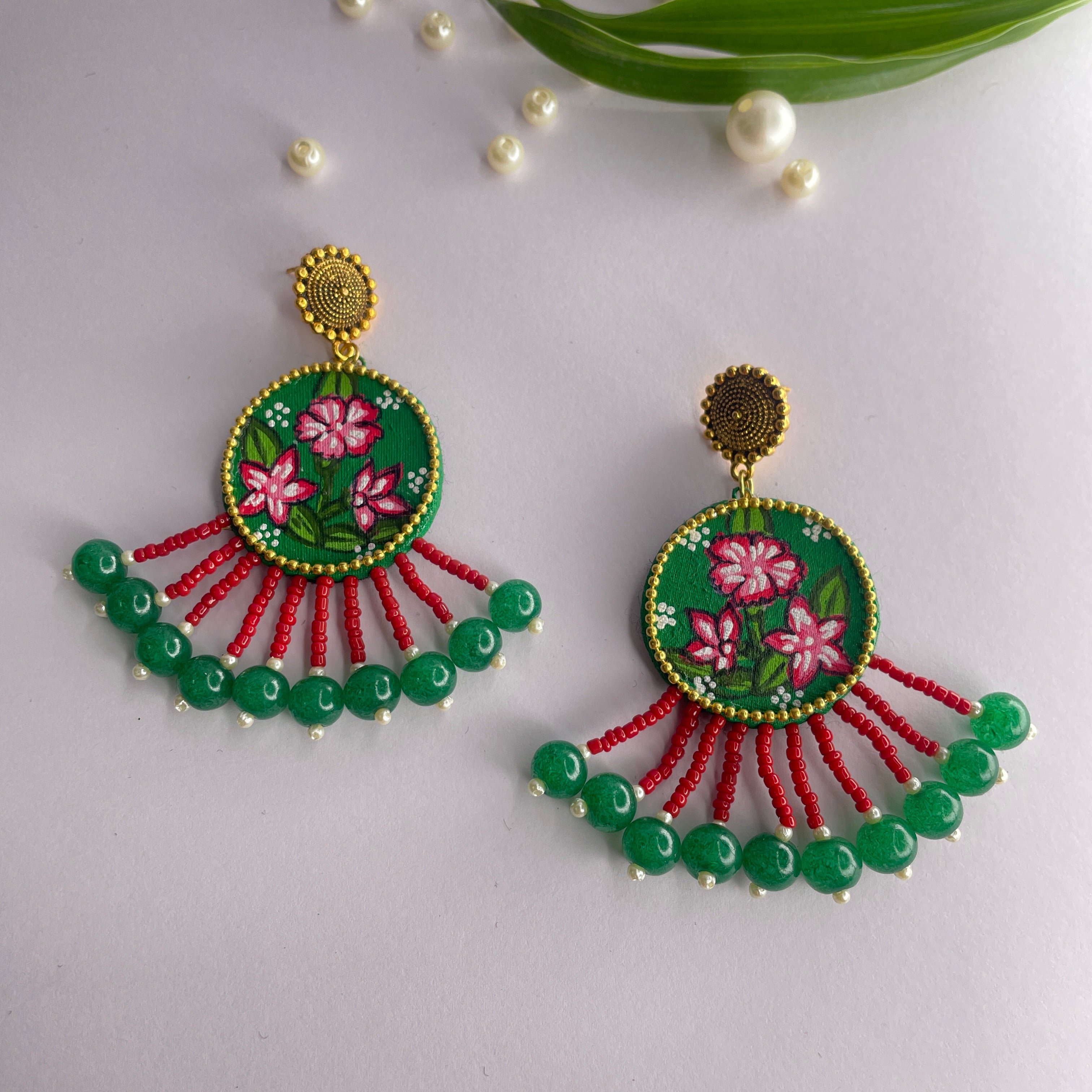 khoj city Mini / Green Gladiolus Handpainted (Earrings)