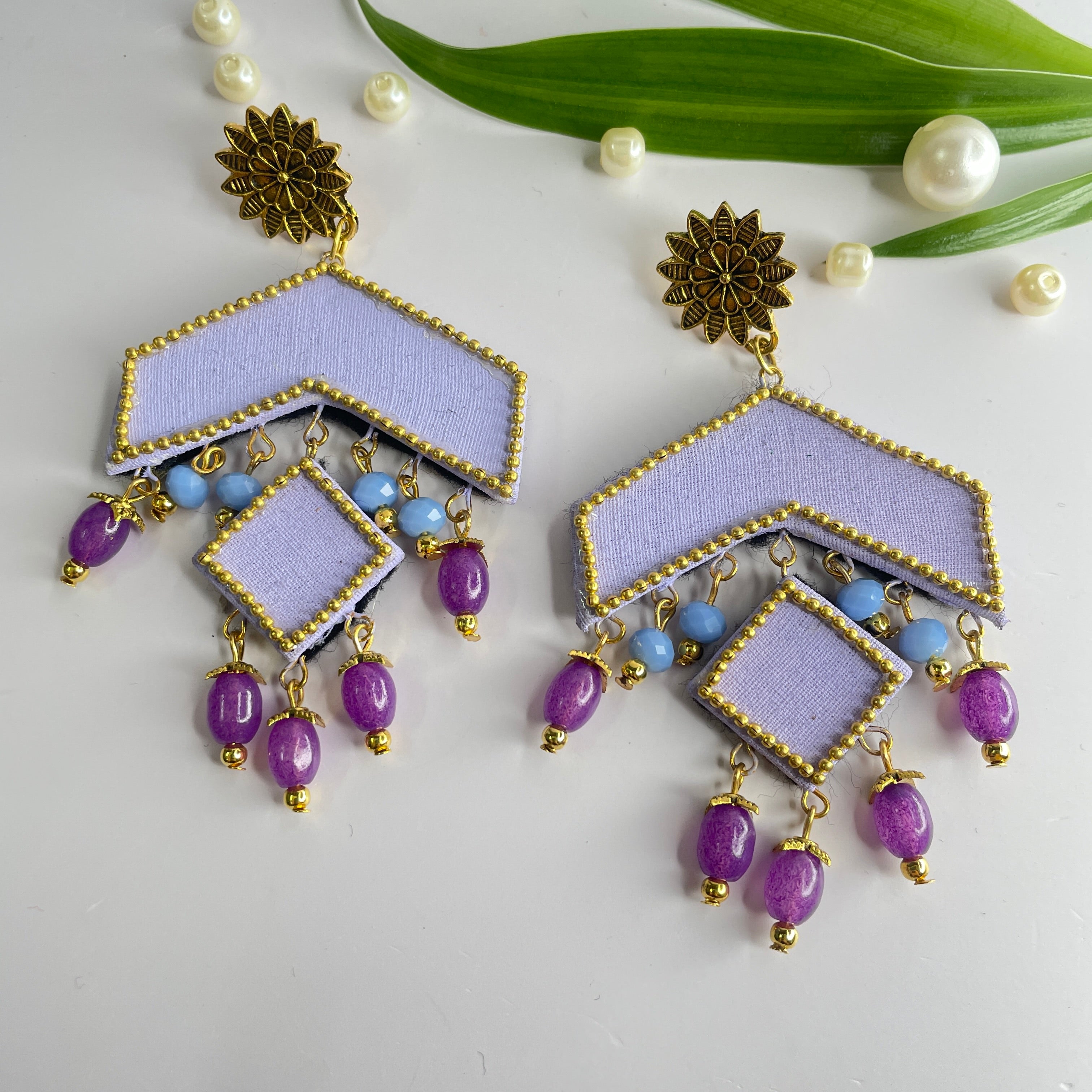 khoj city Mini / Lavender Amant Traditional Multi Color Hand Painted Drop (Earrings) HP-ER-011