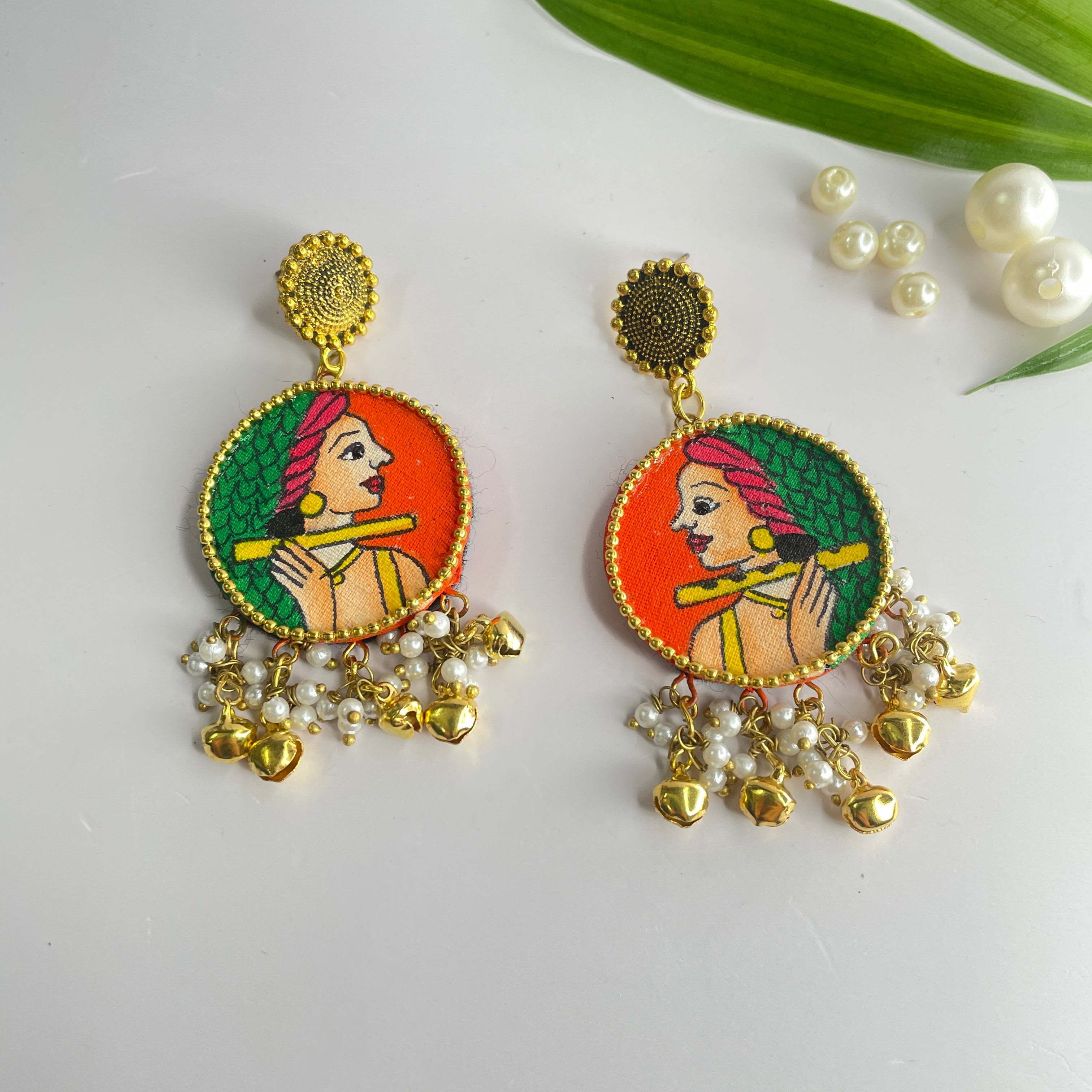 khoj city Mini / Orange Bansy Handpainted Earrings)