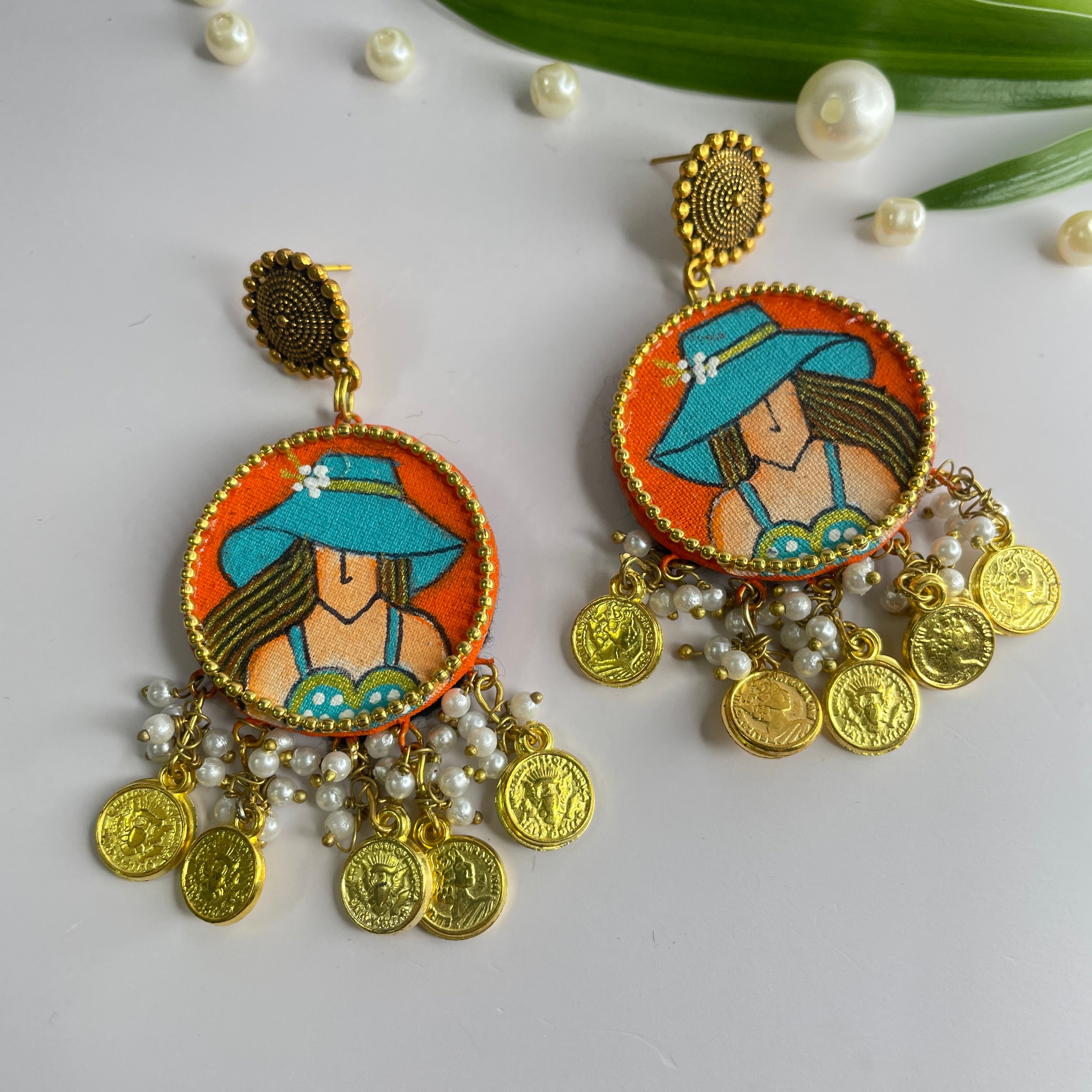 khoj city Mini / Orange Seton Handpainted (Earrings)