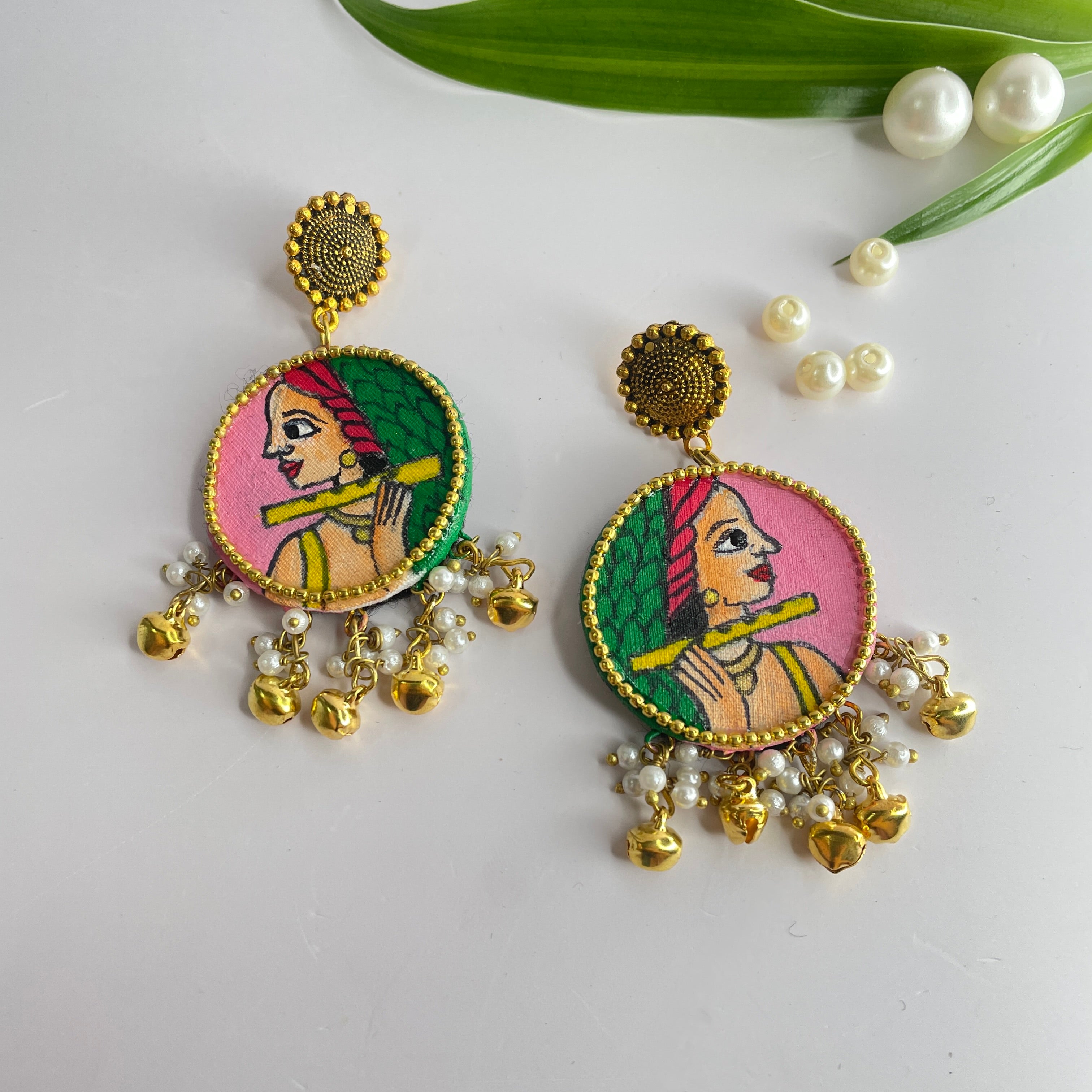 khoj city Mini / Pale_Pink Bansy Handpainted Earrings)