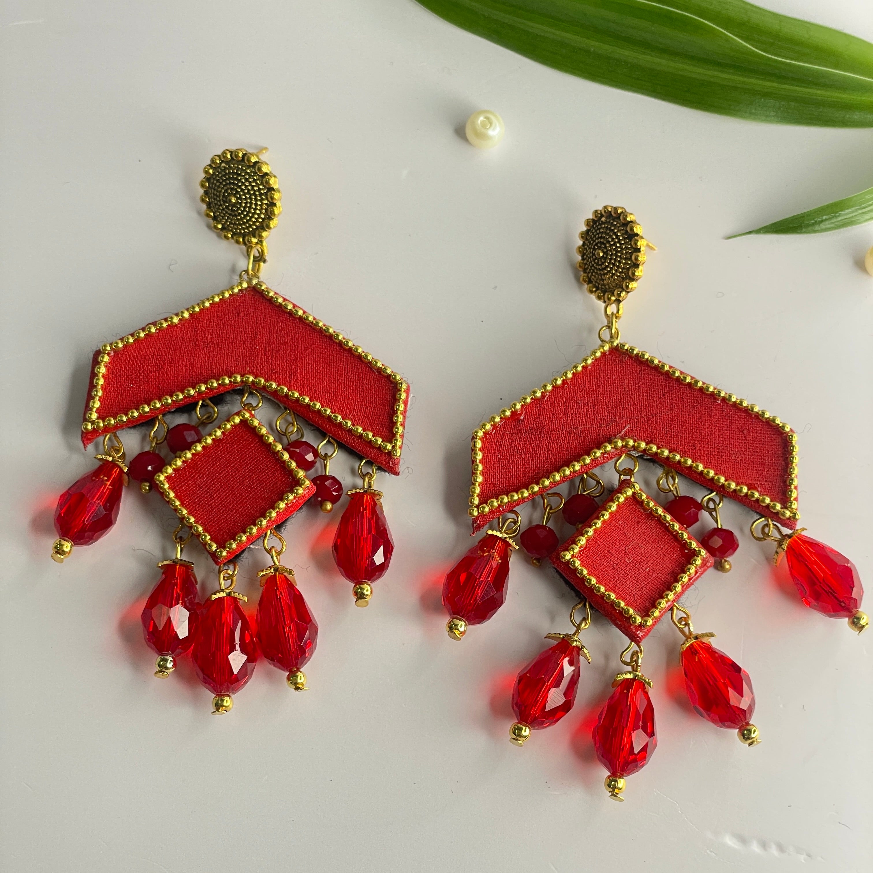 khoj city Mini / Red Amant Traditional Multi Color Hand Painted Drop (Earrings) HP-ER-011