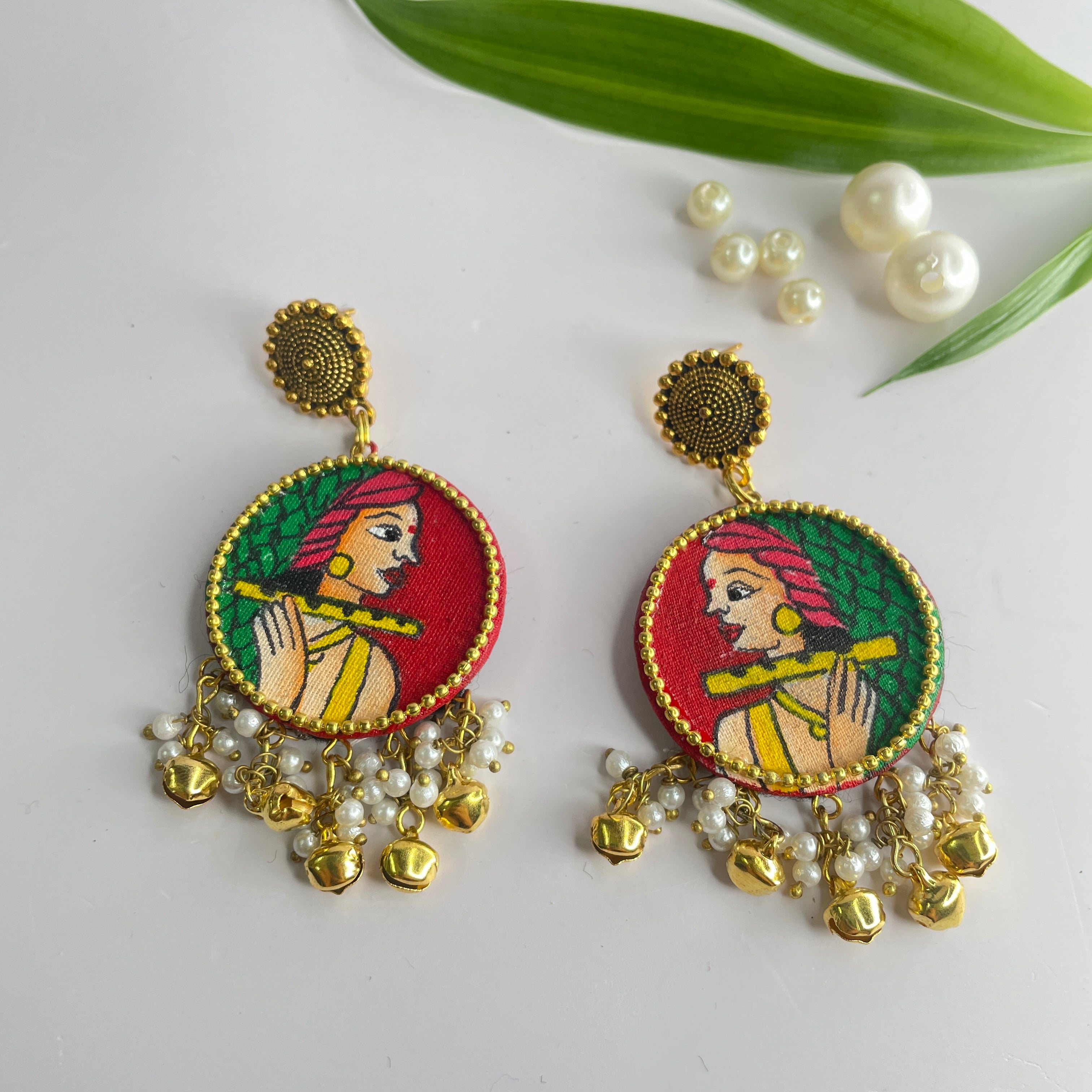 khoj city Mini / Red Bansy Handpainted Earrings)