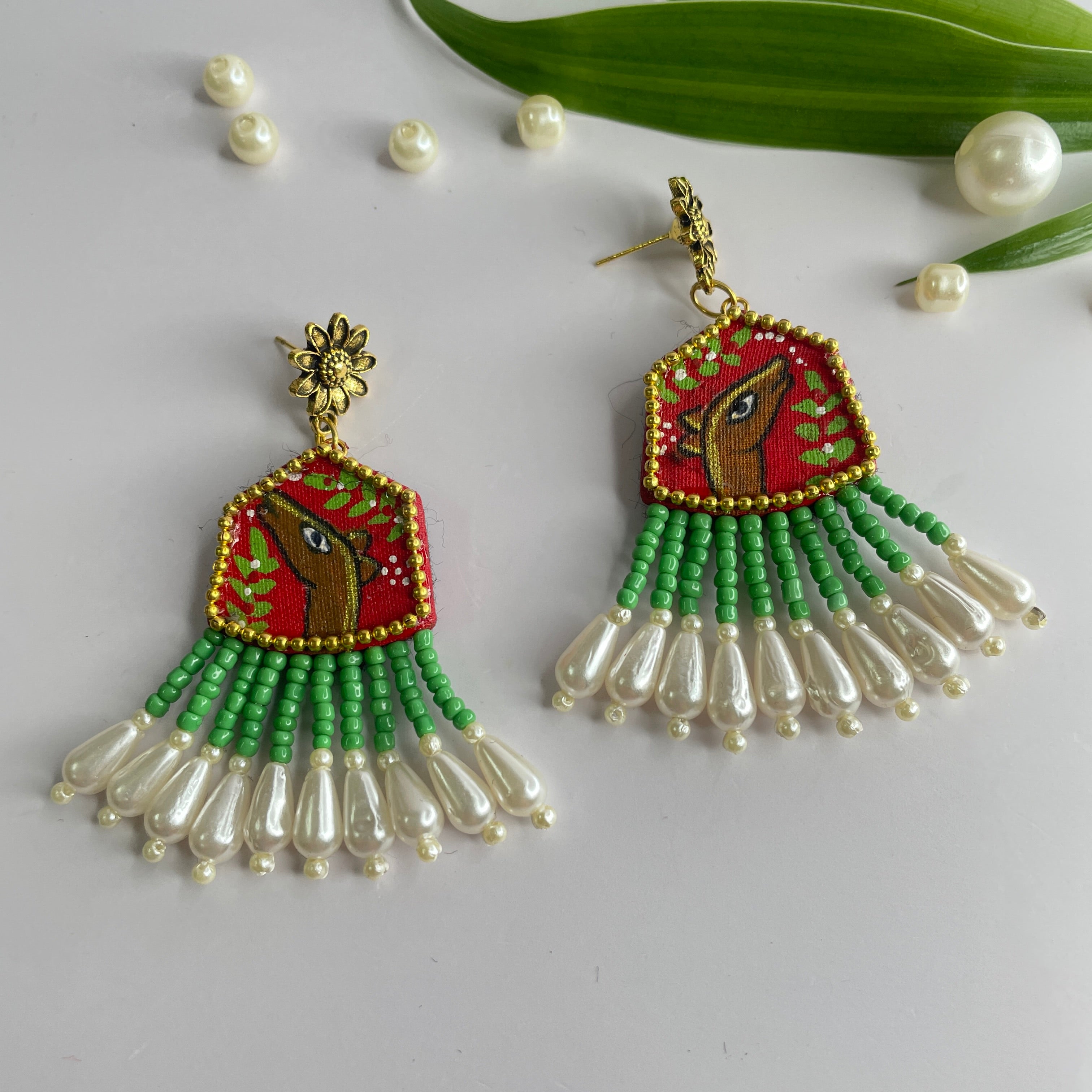 khoj city Mini / Red Mithila Handpainted (Earrings)