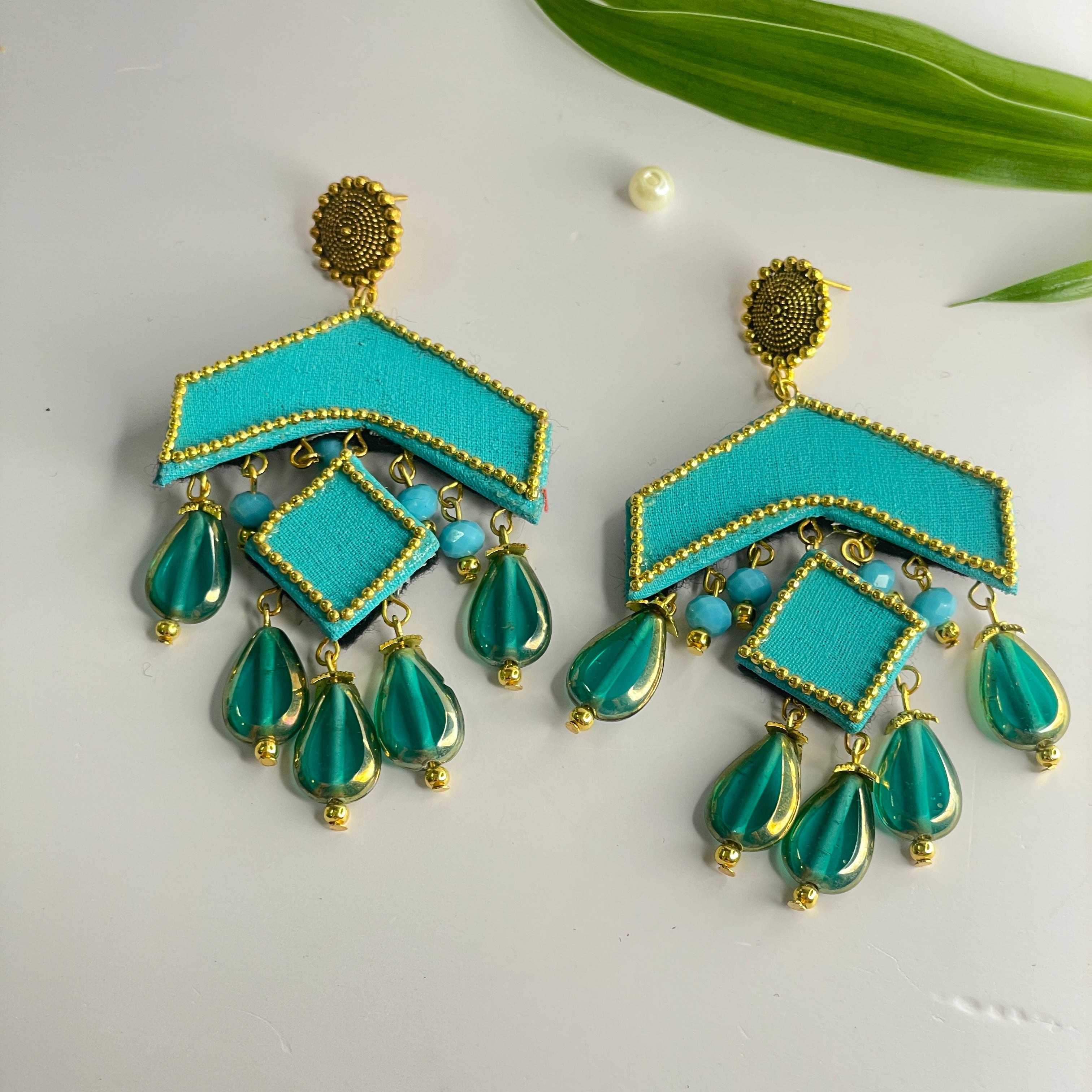 khoj city Mini / Teal Blue Amant Traditional Multi Color Hand Painted Drop (Earrings) HP-ER-011