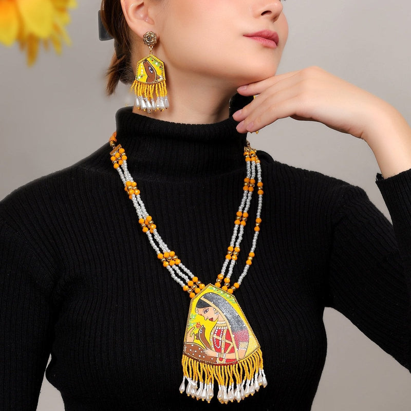 khoj city Mithila Haldi Classic Hand Painted (Necklace Set) HP-NP-