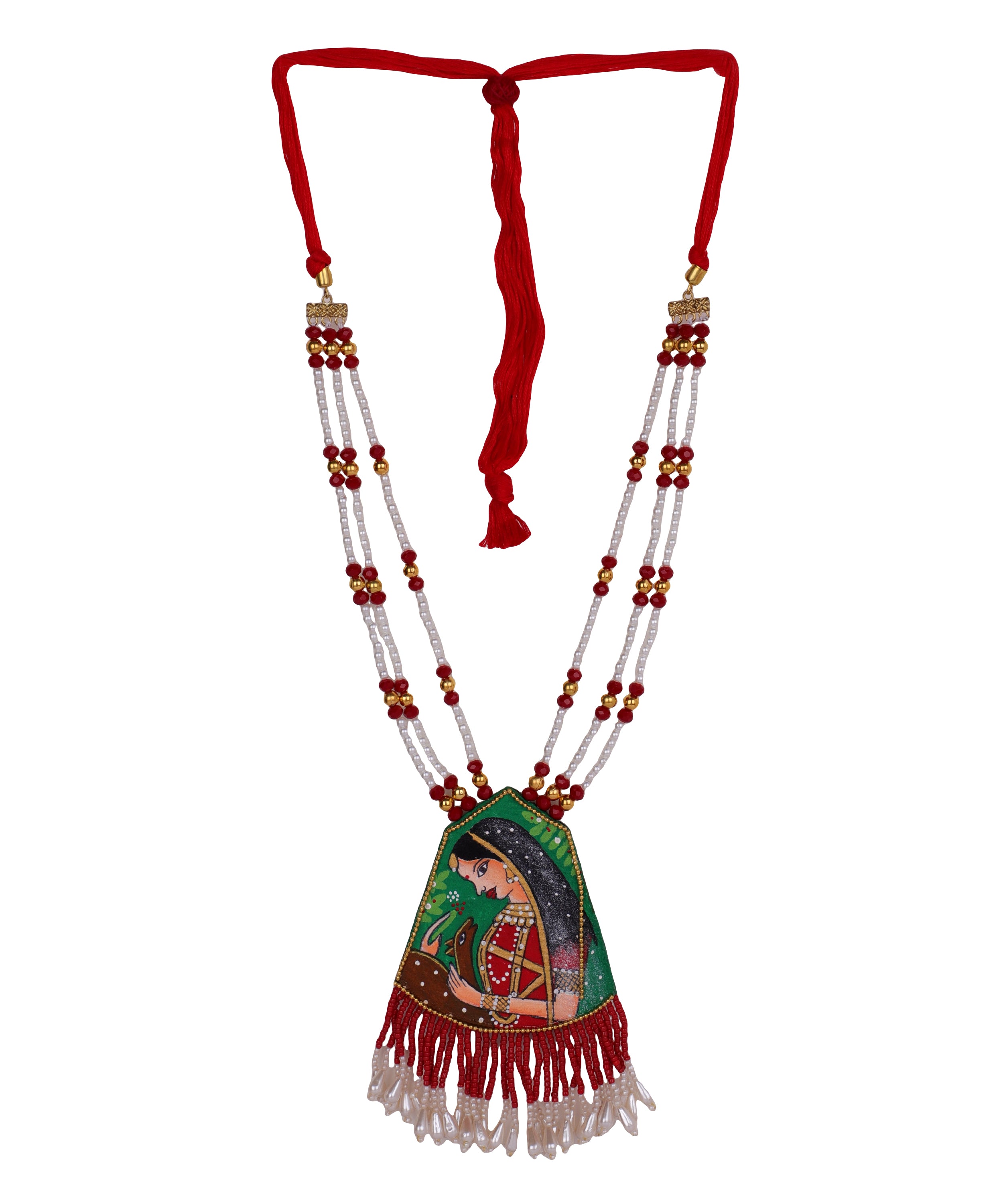 khoj city Mithila Red Classic Multi Color Hand Painted (Necklace) HP-NP-156