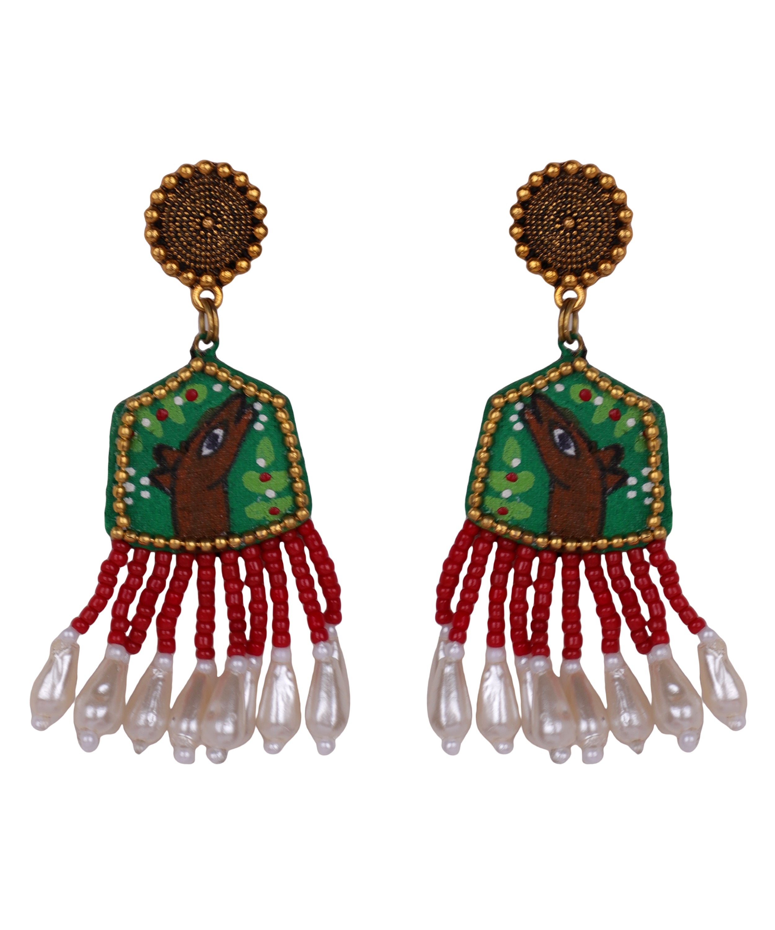 khoj city Mithila Traditional Multi Color Hand Painted Drop (Earrings) HP-ER-134