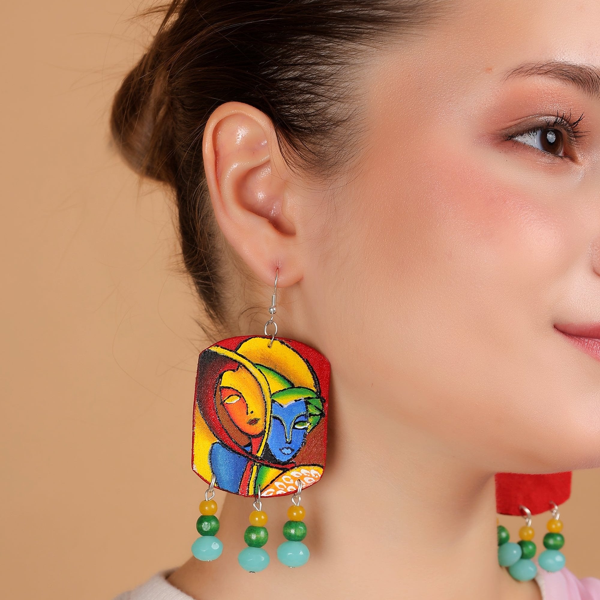 khoj city Modern Brij ke Kanha Traditional Multi Color Hand Painted Drop (Earrings) HP-ER-031