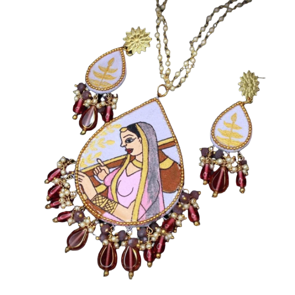 khoj city Nishant Handpainted Purple (Necklace) Set