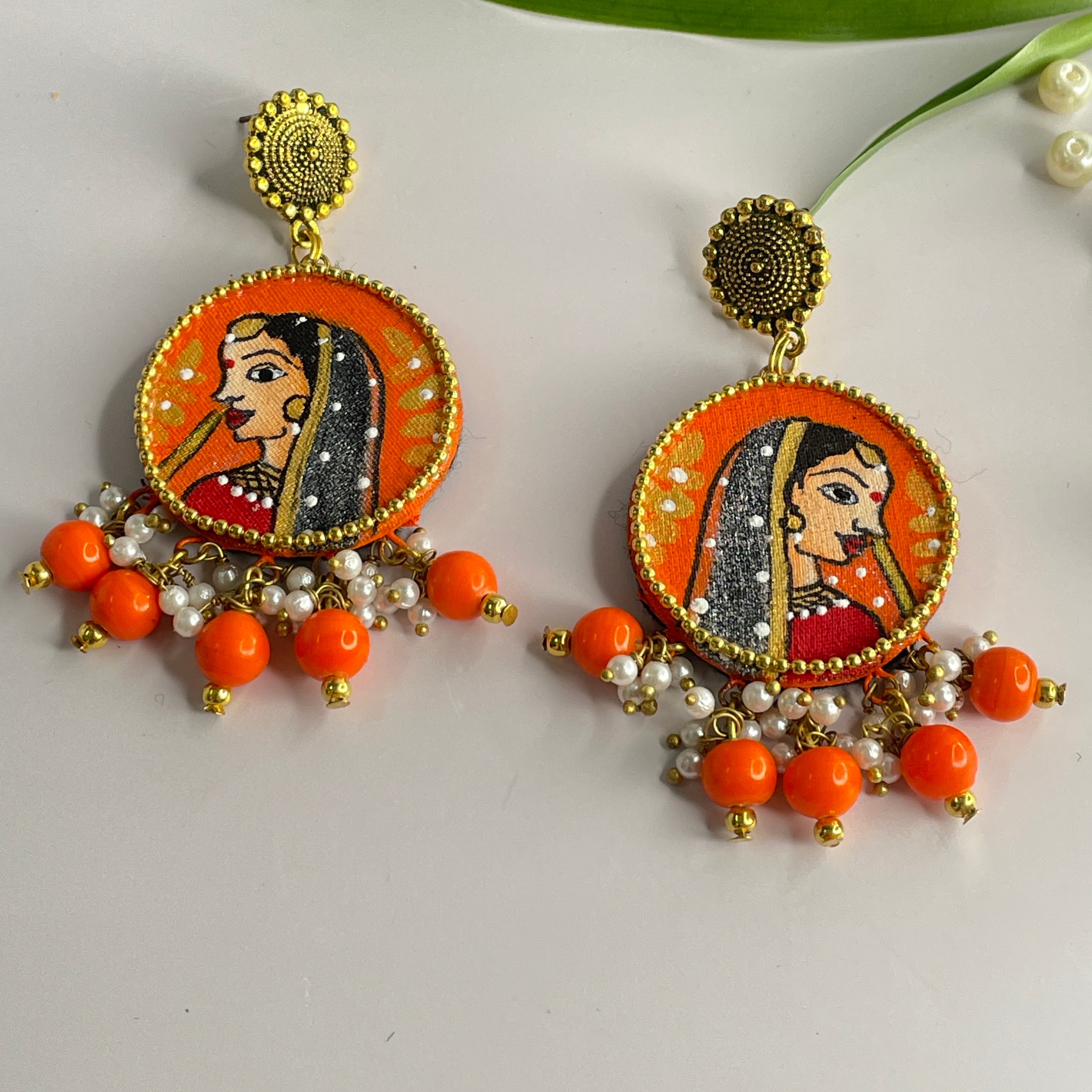 khoj city Orange Nayana Handpainted (Earrings)