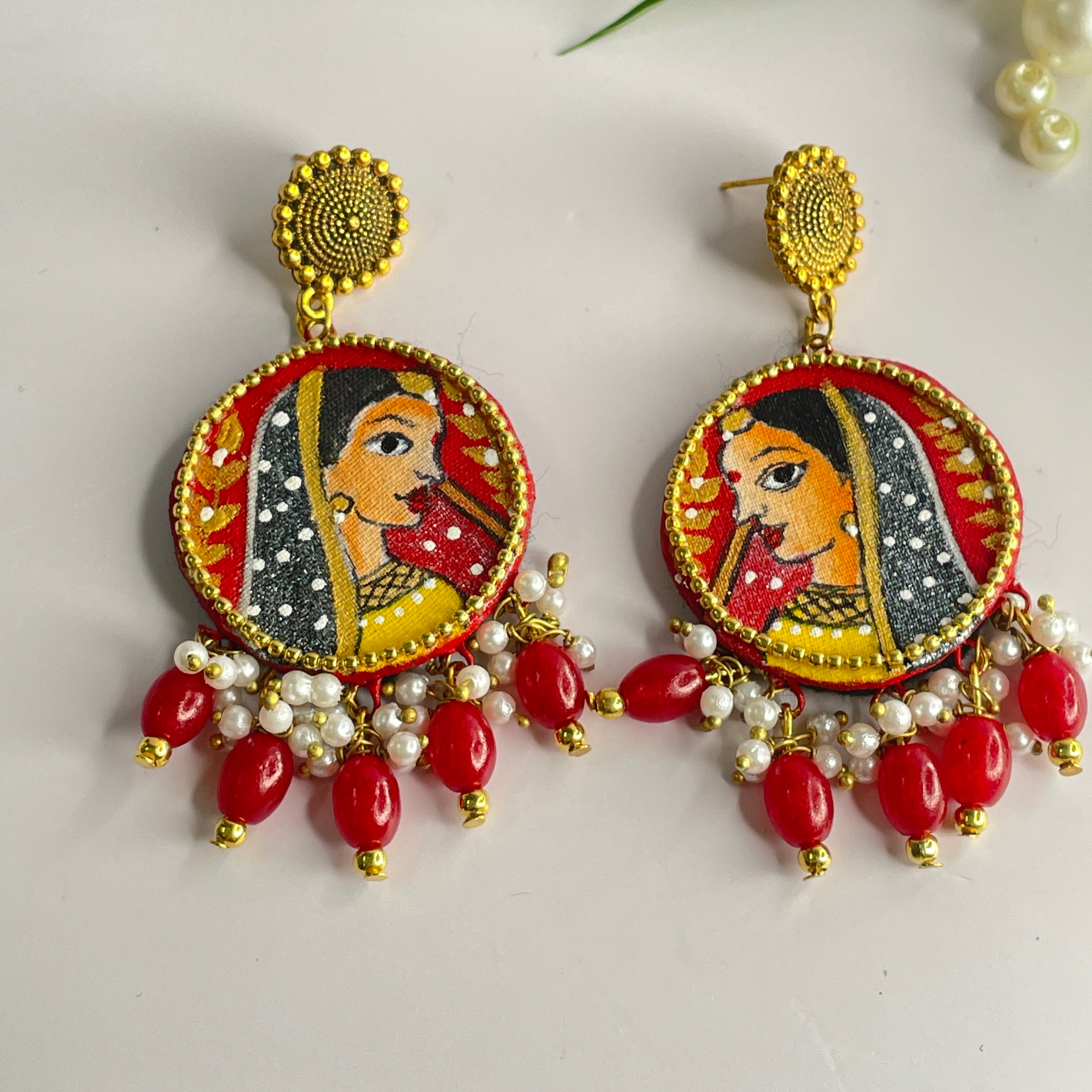 khoj city Red Nayana Handpainted (Earrings)