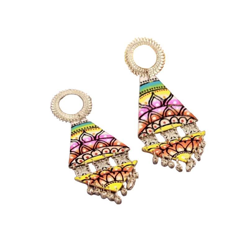 khoj city Triangular Multicolour Earrings Handcrafted